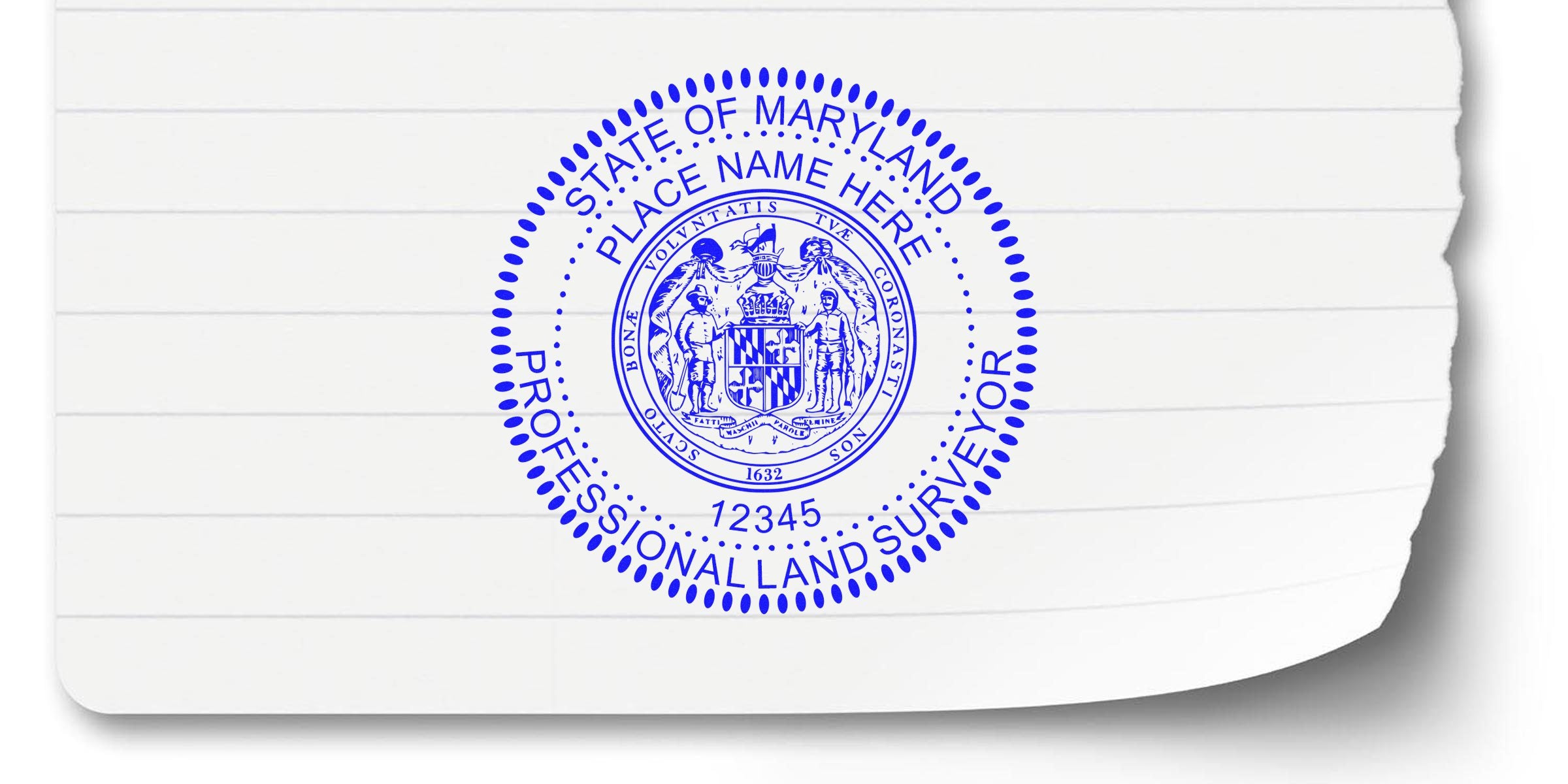 Maryland professional land surveyor seal on white paper showing land surveyor cost and stamp price.