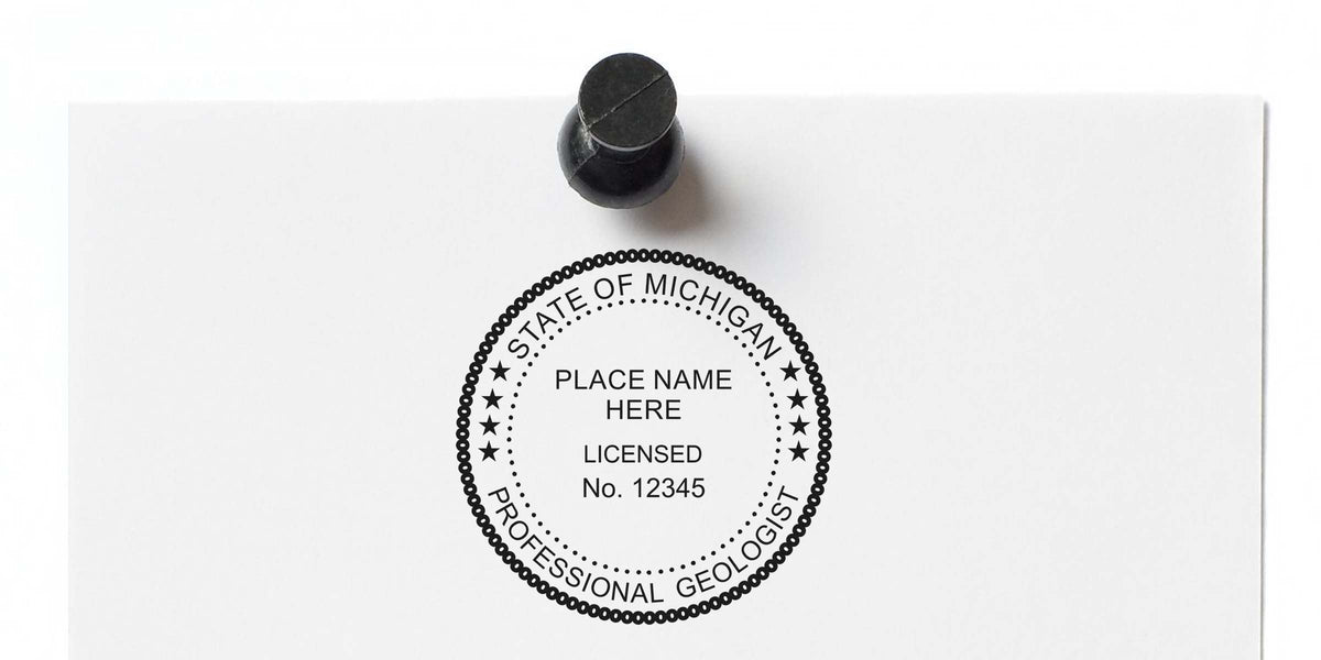 Michigan geologist stamp with state license number and space for name, perfect for selecting a professional geologist stamp.