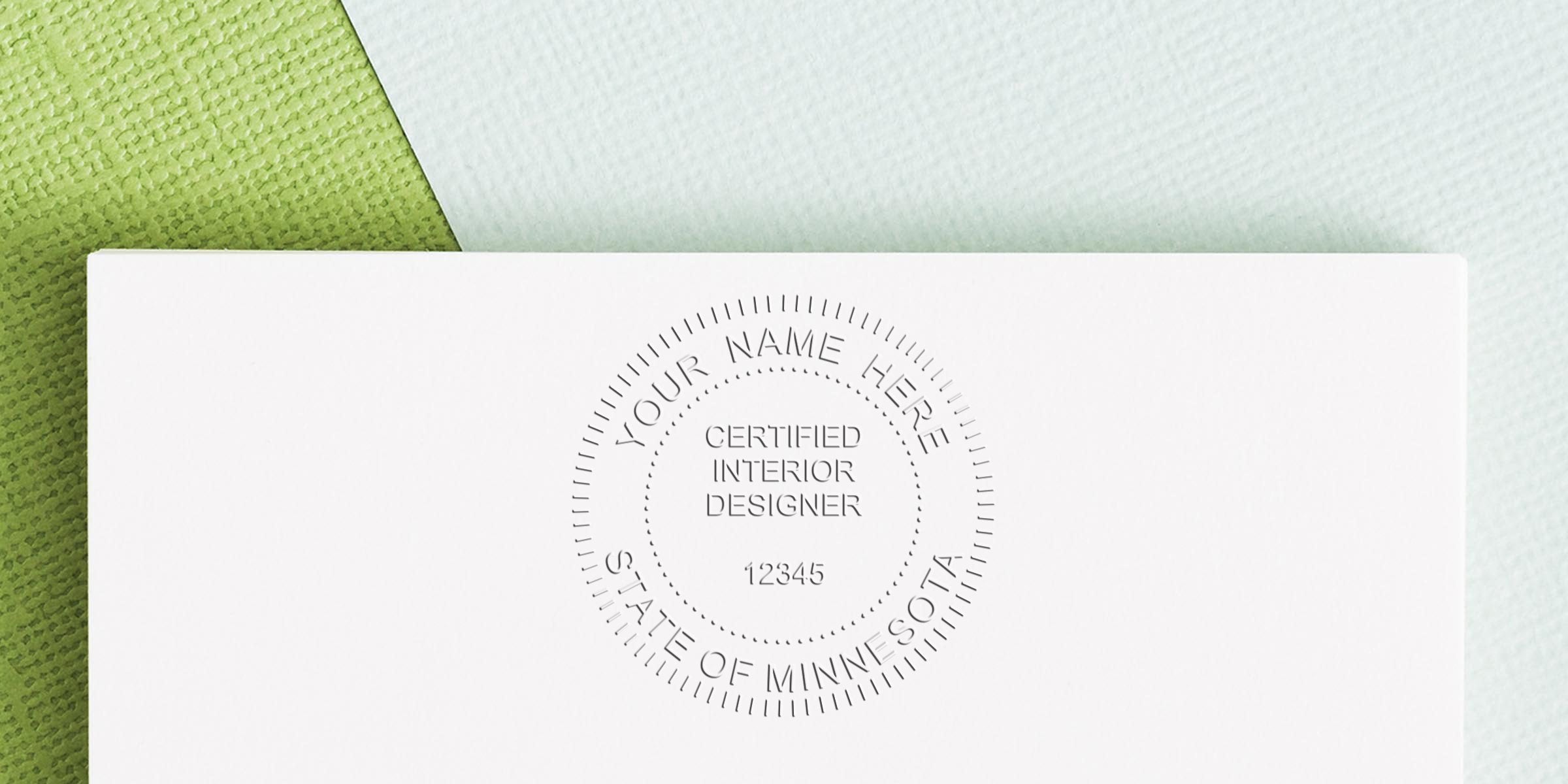 Minnesota Interior Designer Seal stamped on white paper, certifying Interior Design in Minnesota.