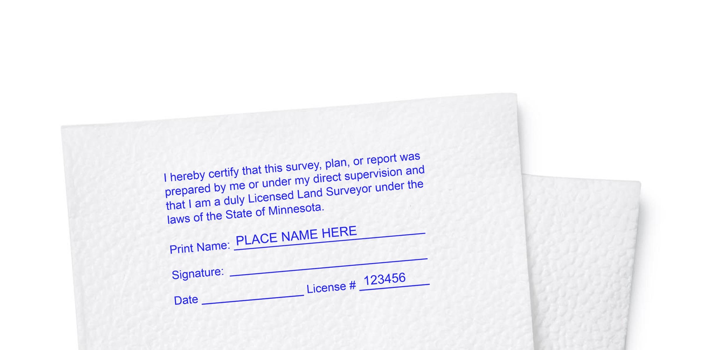 Minnesota Land Surveyor certification form for land survey report with signature, date fields, and required Minnesota land surveyor seals.