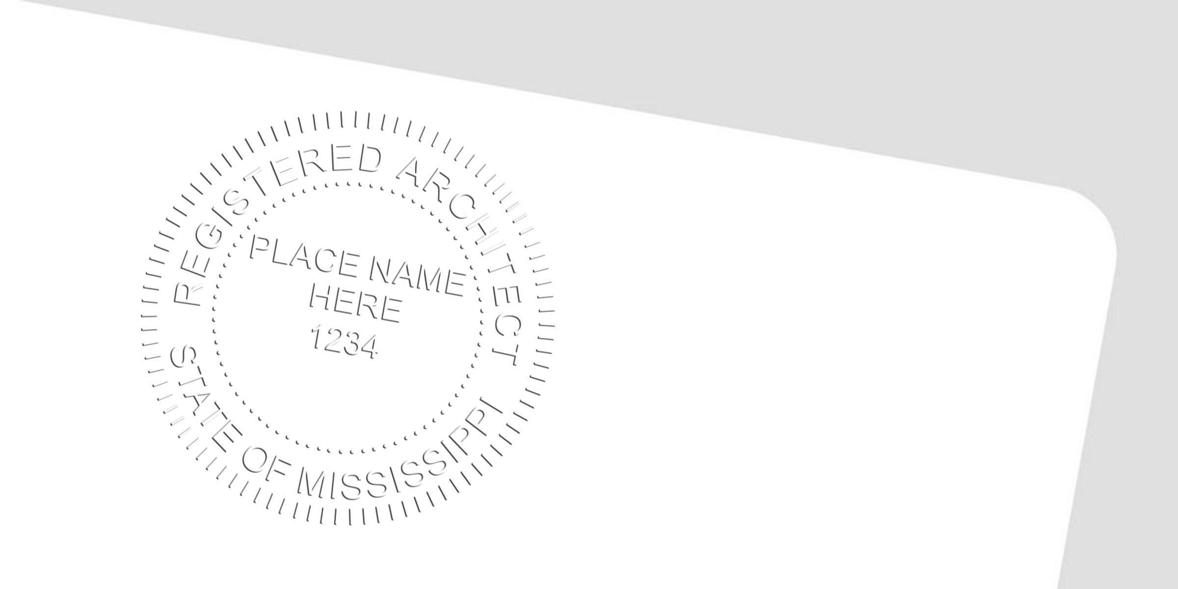Mississippi architect seal stamped on white paper, showing professional certification and meeting Mississippi's stamp size and seal requirements.
