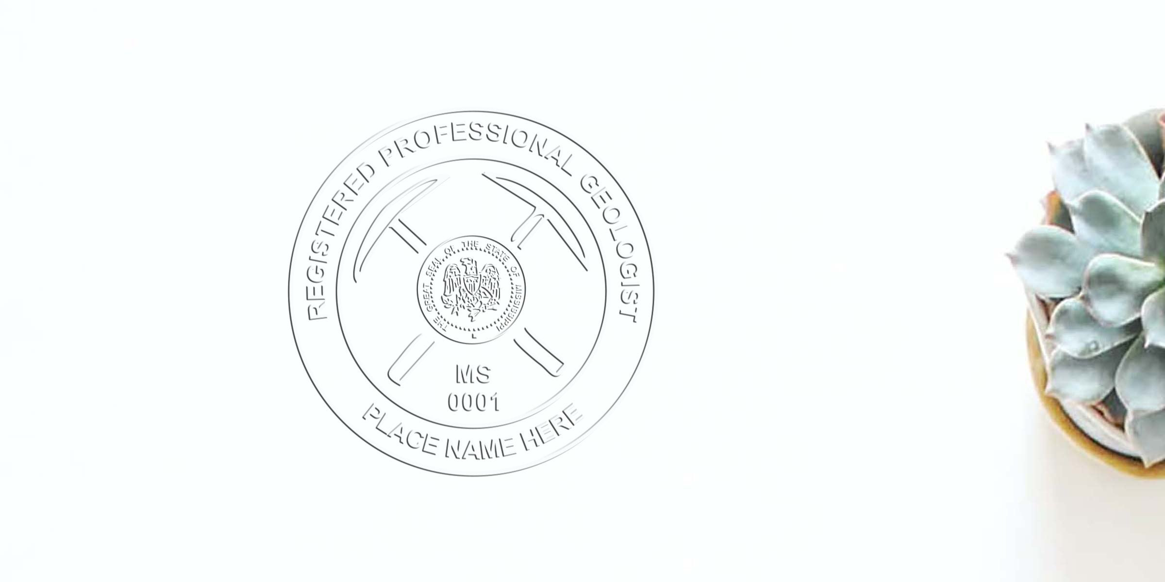 Missouri professional geologist seal with state emblem and succulent plant on white background, linked to Geologist Seal Mississippi and steps to obtain it in Mississippi.