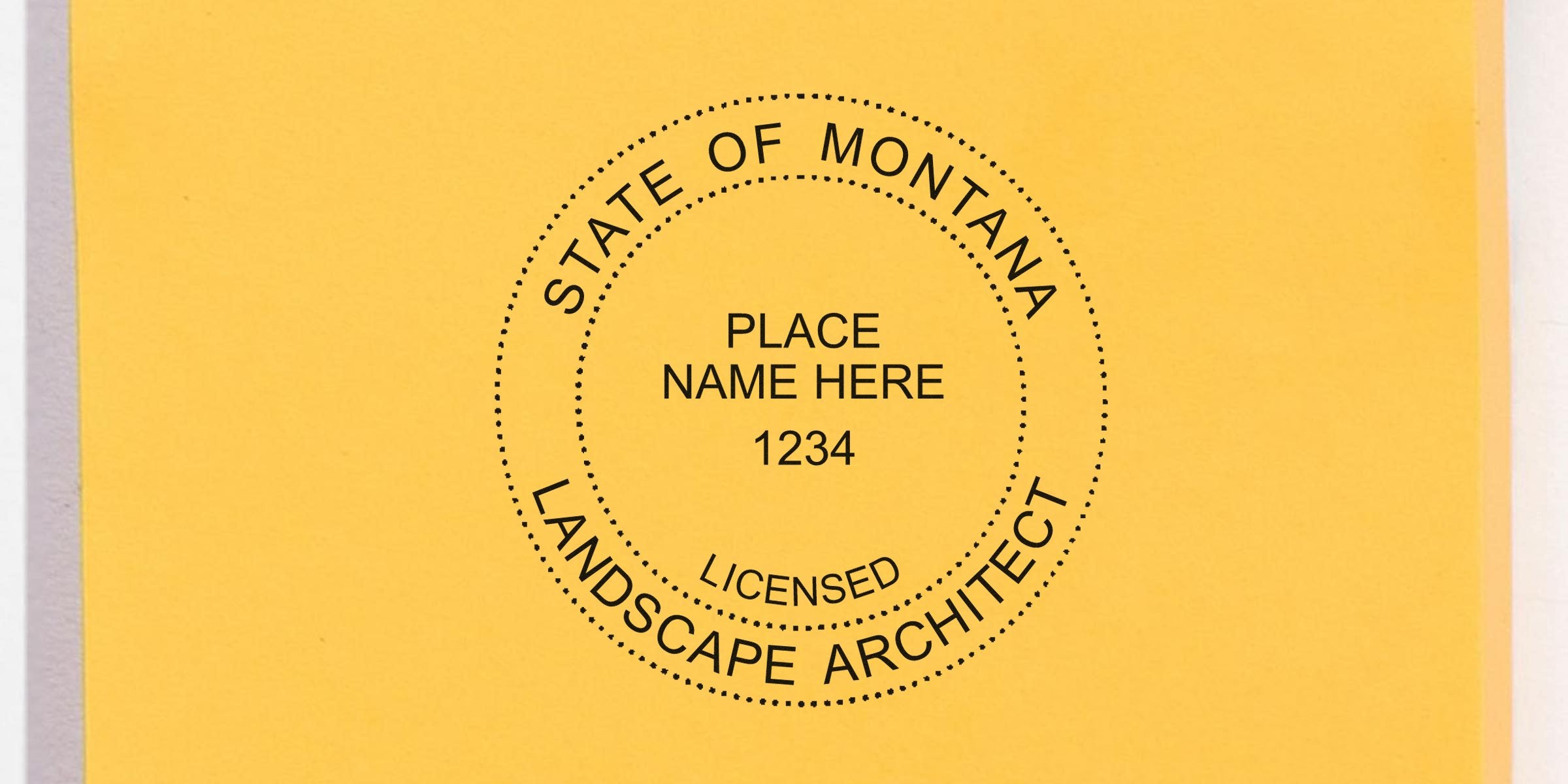 Montana landscape architect seal on yellow background, symbolizing Montana landscape architect licensing.