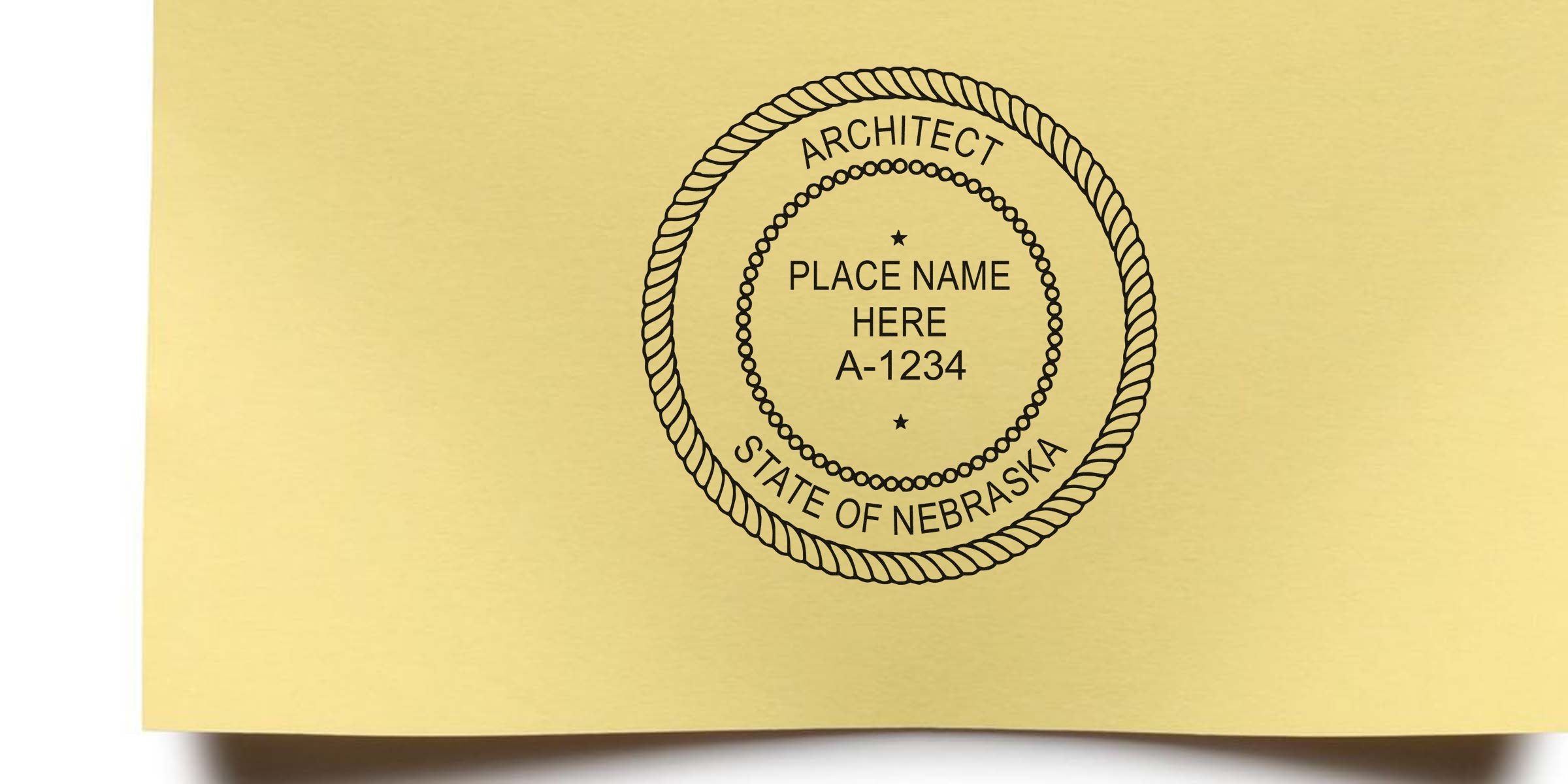 Nebraska architect stamp seal on yellow paper for professional certification, available to order online.