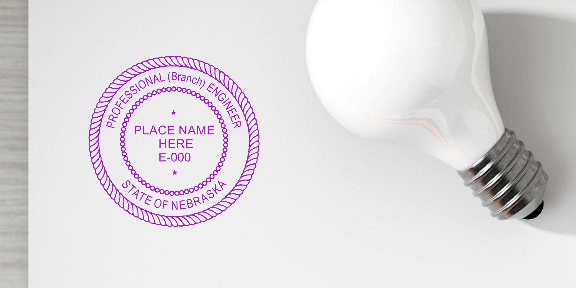Nebraska Professional Engineer Seal featuring a light bulb on a white background.