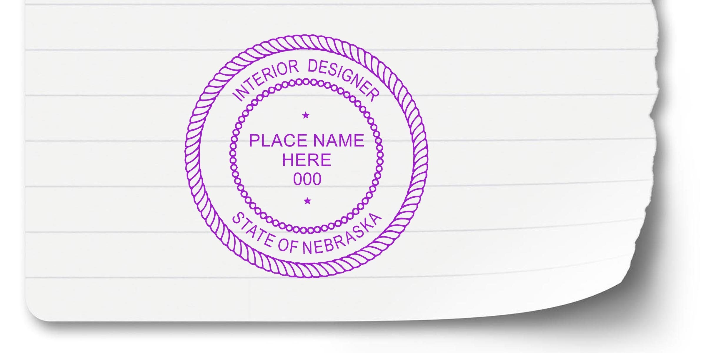 Custom interior designer Nebraska official seal on torn paper, showcasing interior design benefits in Nebraska.