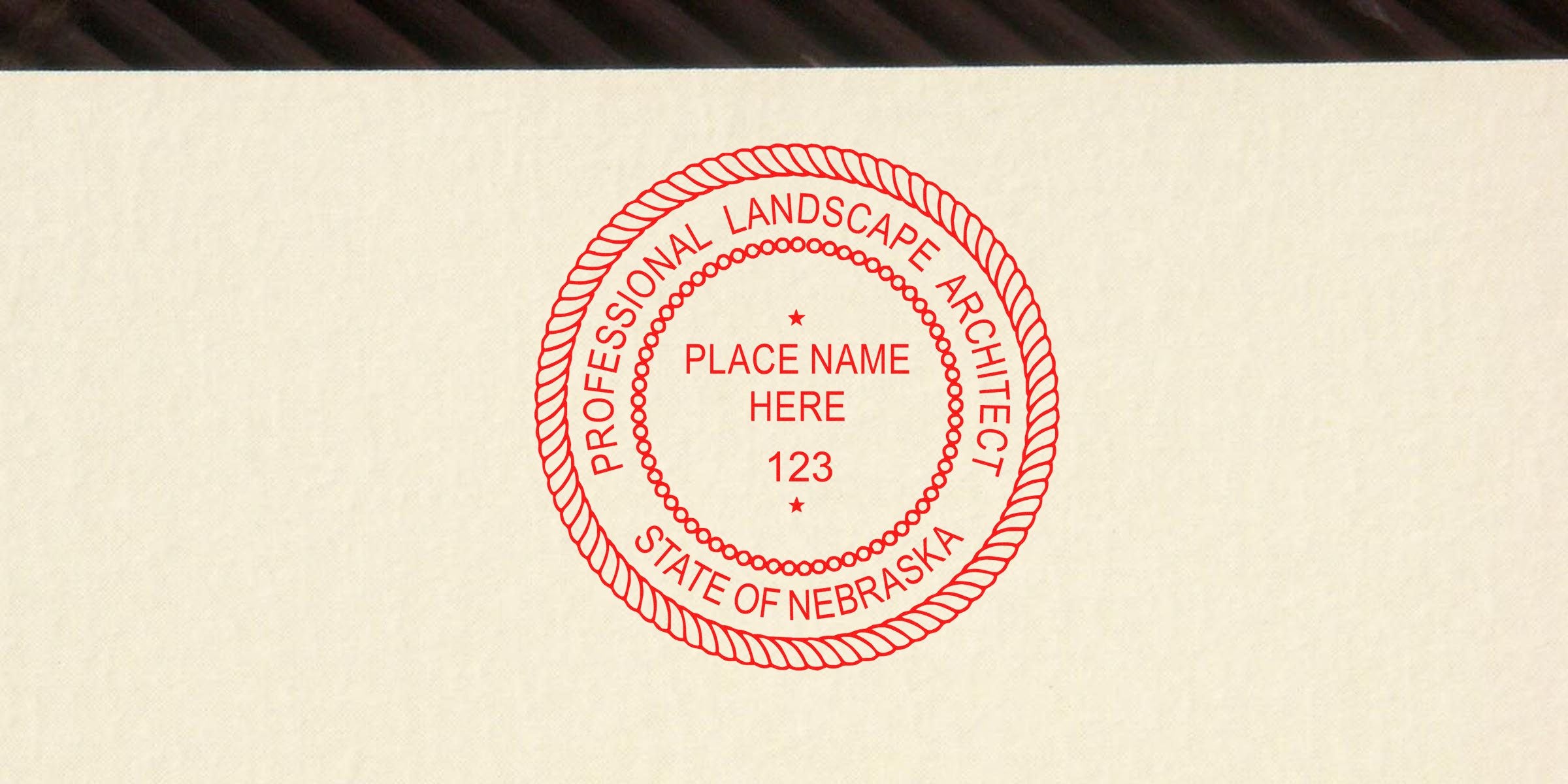 Nebraska landscape architect seal in a red circular stamp, symbolizing professional online landscape architect certification.