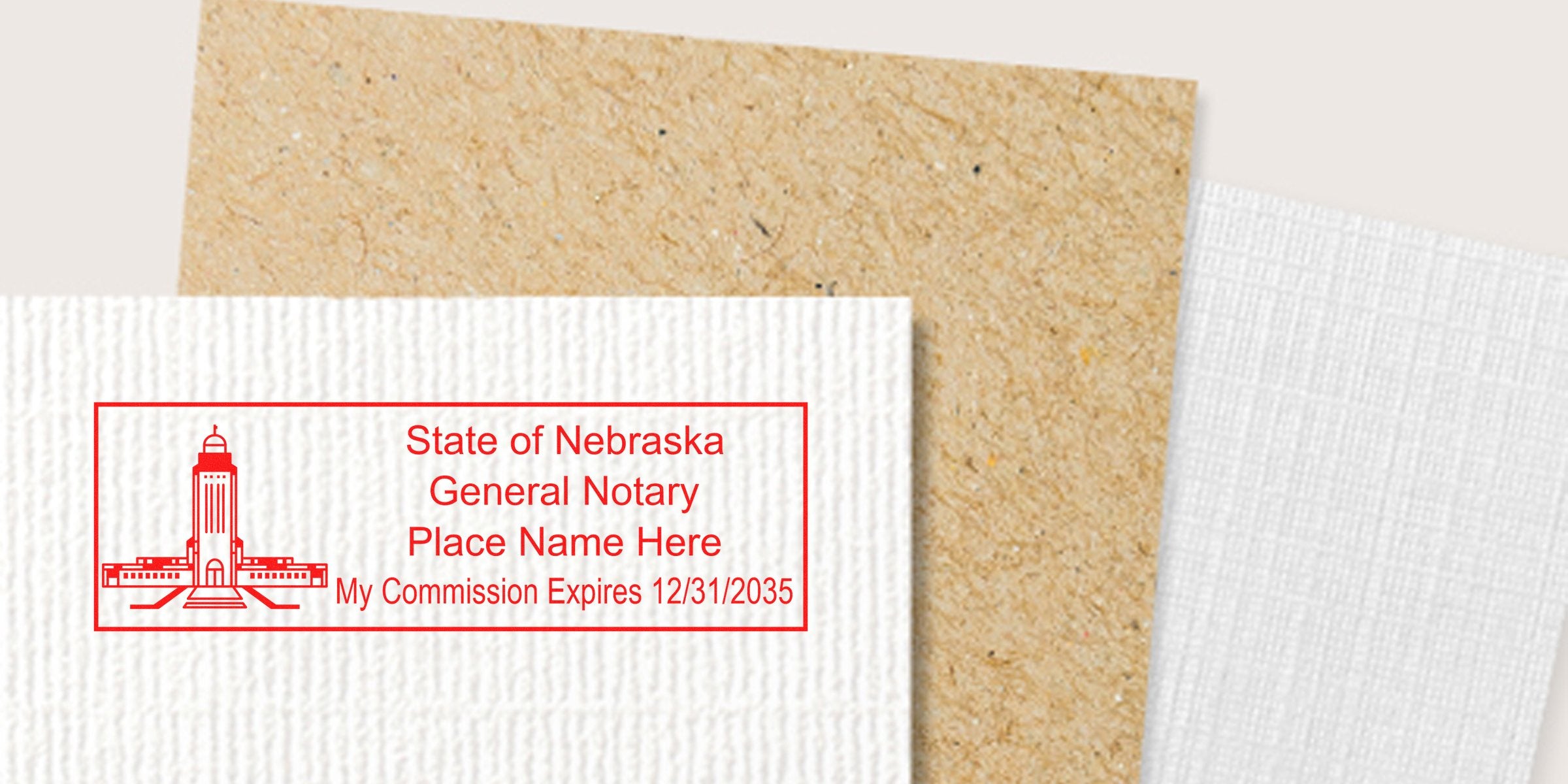 Notary Seal Nebraska with state seal and commission expiration date on textured paper, highlighting essential elements for selecting a notary seal.