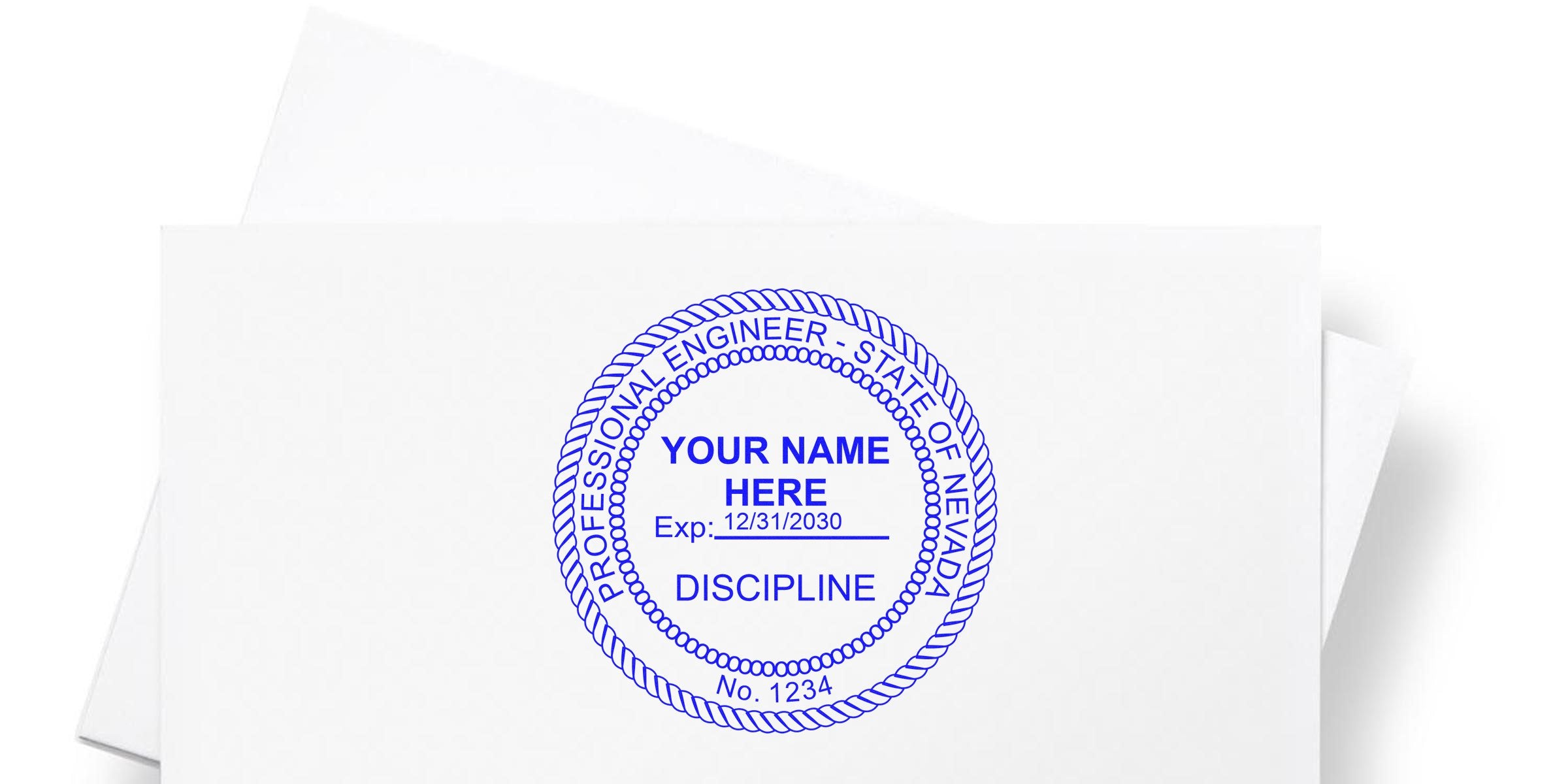 Nevada Professional Engineer Stamp on white paper with customizable name, license number, expiration date, and discipline—key for selecting engineer stamp tips.