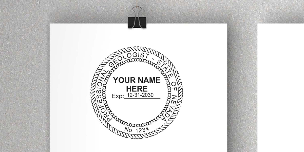 Nevada licensed geologist seal template with customizable name and expiration date, compliant with Nevada geologist seal requirements for professional certification.