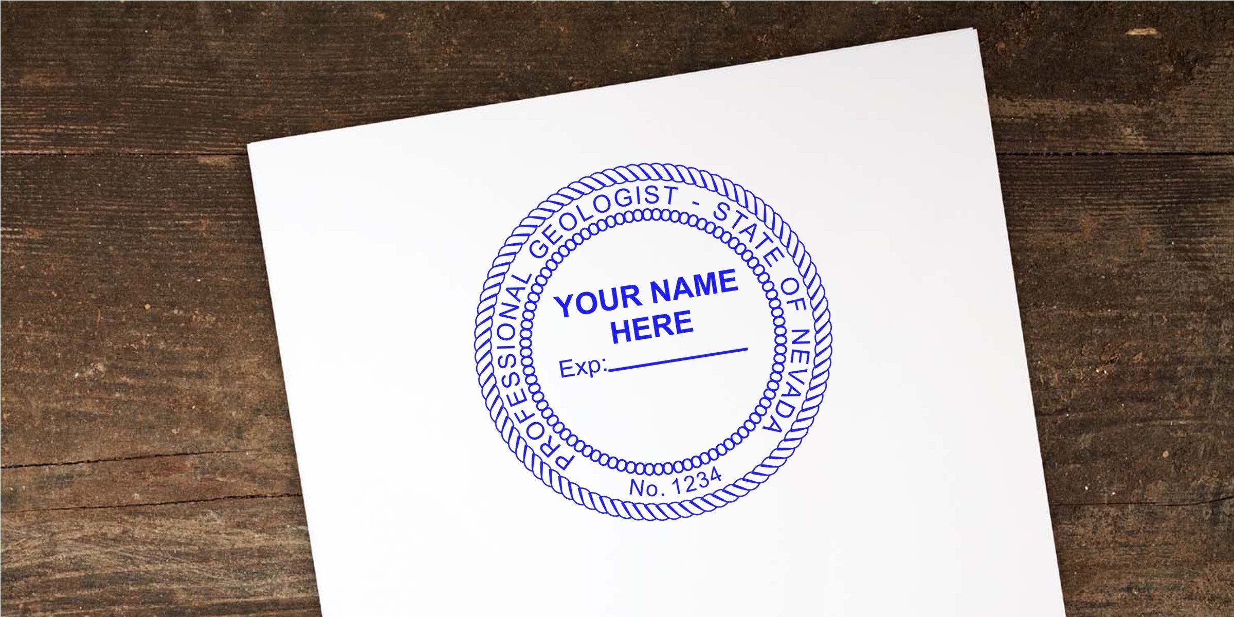 Nevada Geologist Stamp on white paper complies with Geologist Seal Requirements for professional certification and licensing.