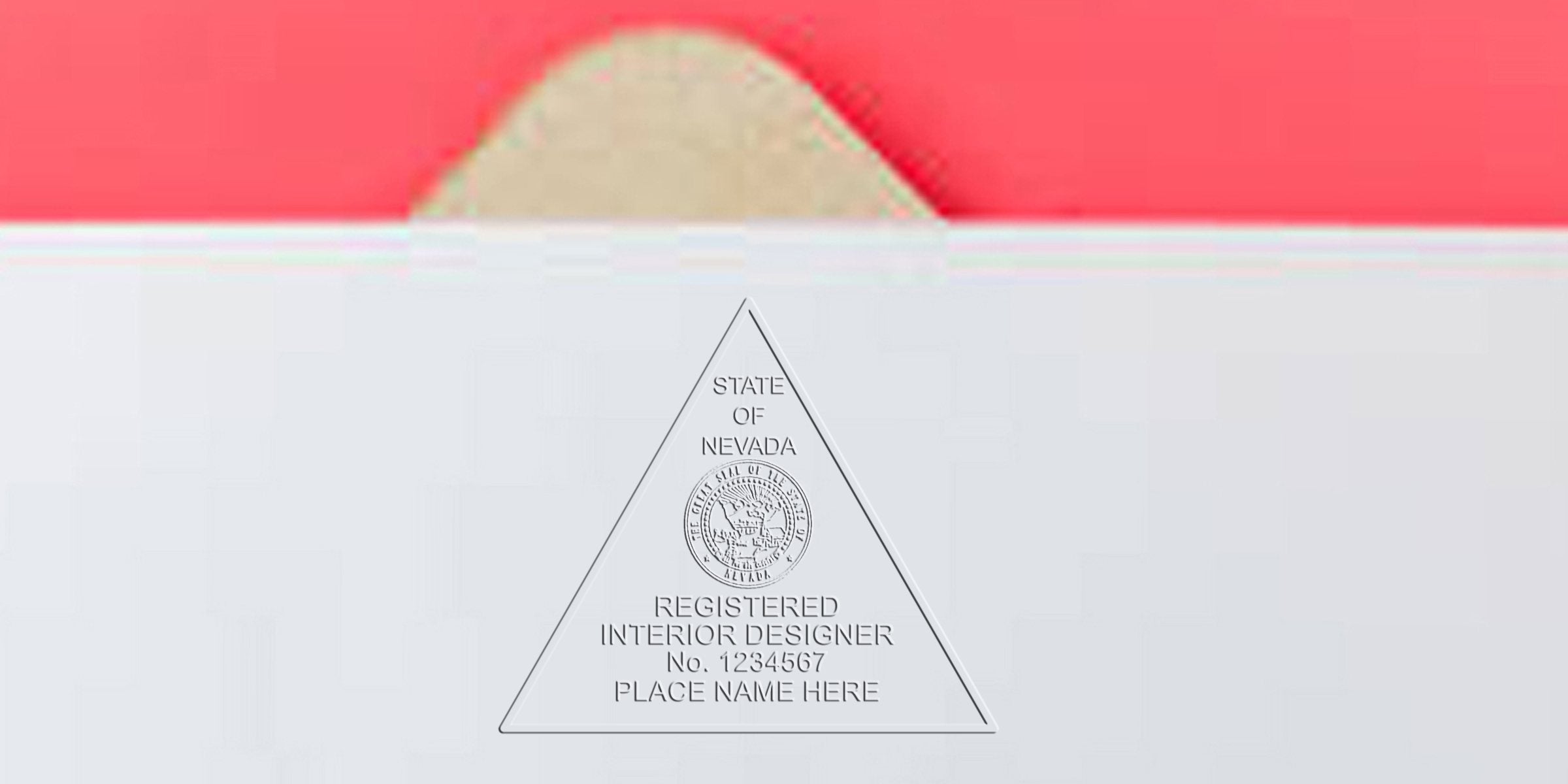 Nevada interior designer certificate with official state seal and registration number on white and red background, emphasizing affordable interior design fees and stamp costs.