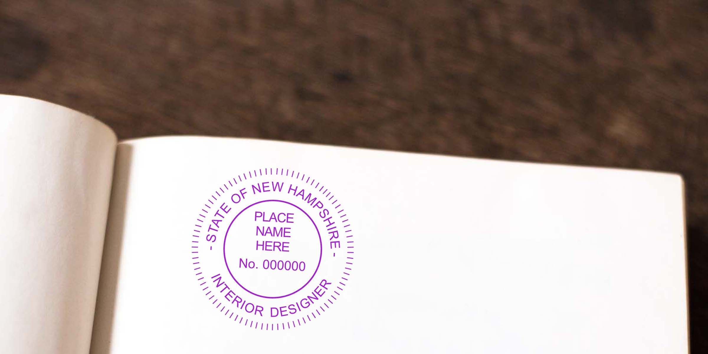 New Hampshire interior designer stamp on plain white paper, perfect for interior design stamp buyers.
