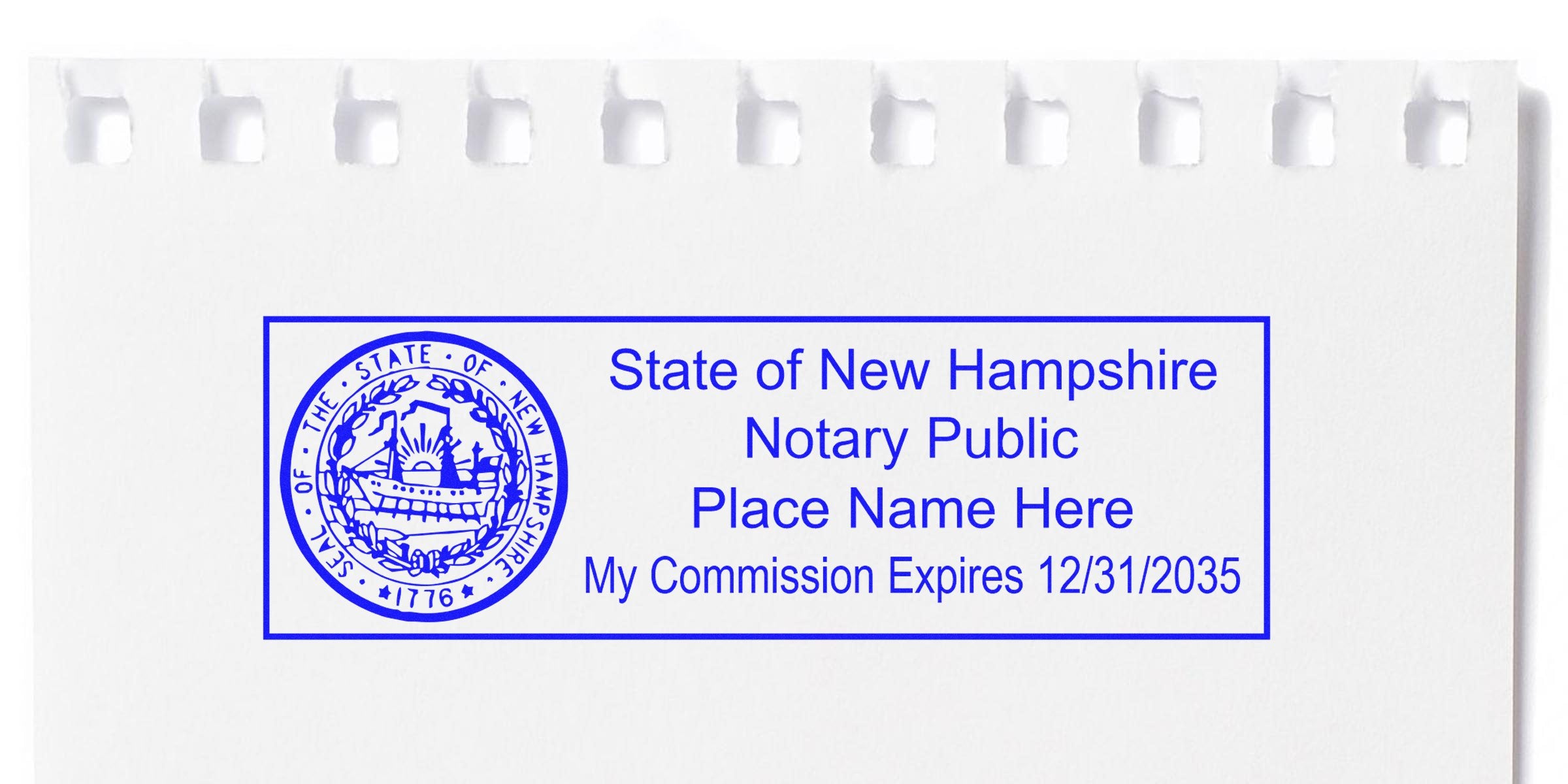 New Hampshire notary stamp with commission expiration date and state seal, essential supplies for beginner notaries.