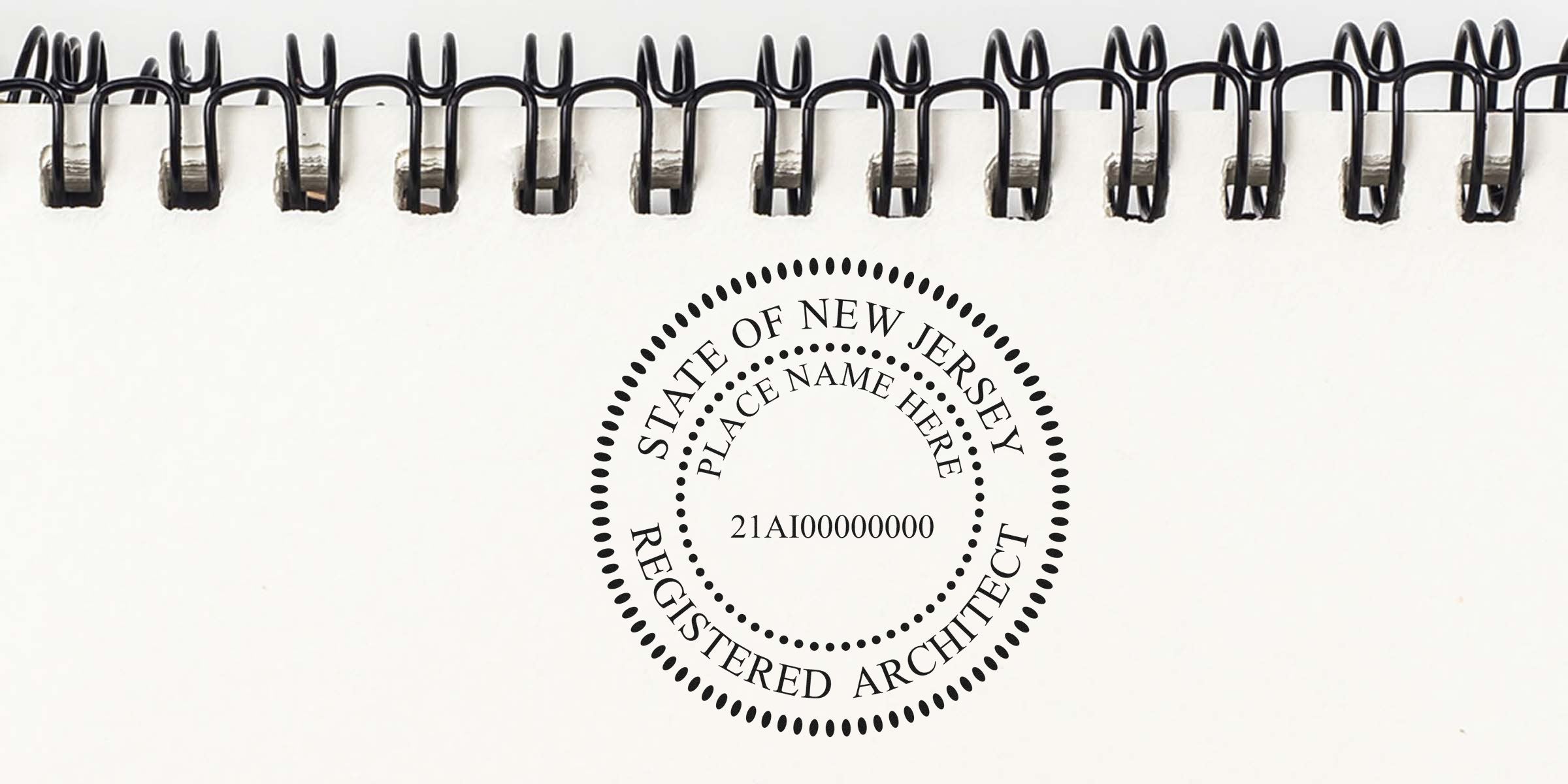 New Jersey architectural embossers seal embossed on spiral notebook for professional license verification, highlighting NJ architectural embossing services.