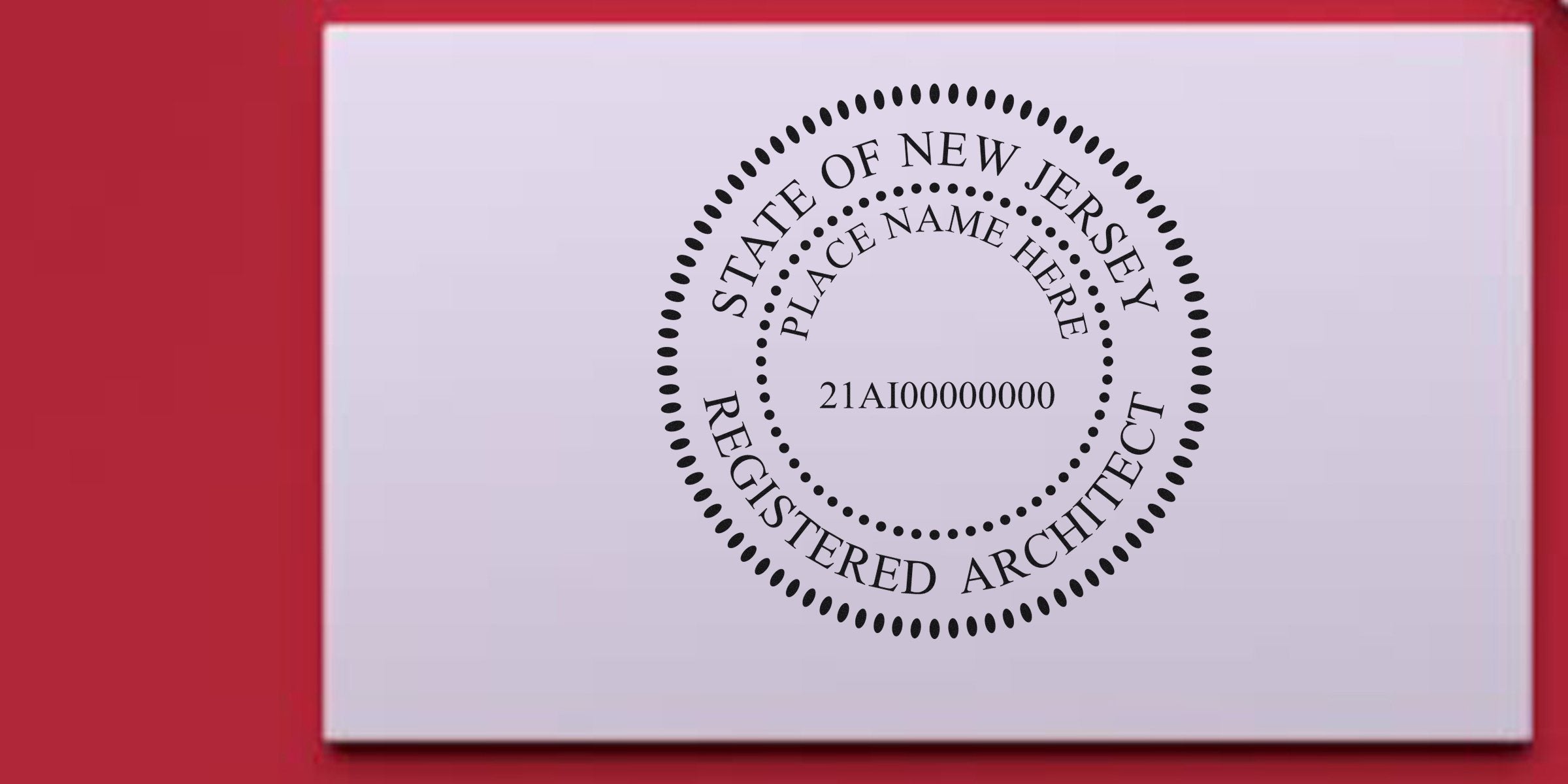 New Jersey architect stamp seal on white paper with a red background, complying with architect stamp guidelines.