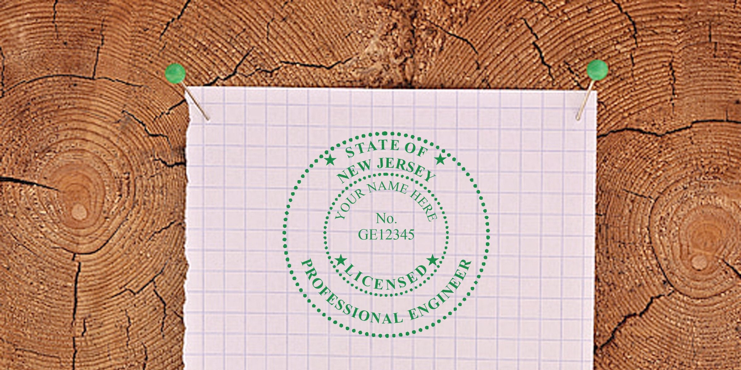 New Jersey engineer stamp on pinned paper, showing a licensed professional engineer seal as per the engineer stamp maker guide.