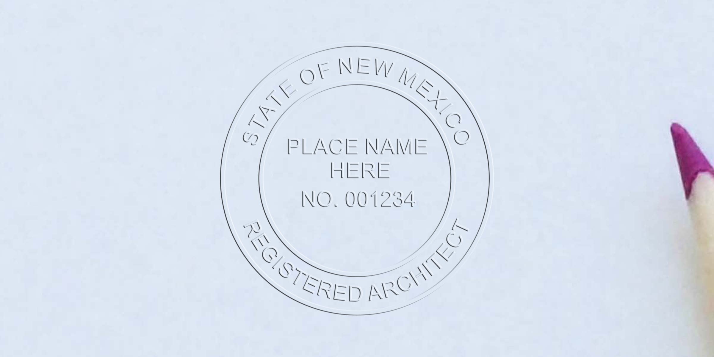 New Mexico architect seal stamped in purple pencil on white paper, showcasing custom architect stamps and official New Mexico architect seals.