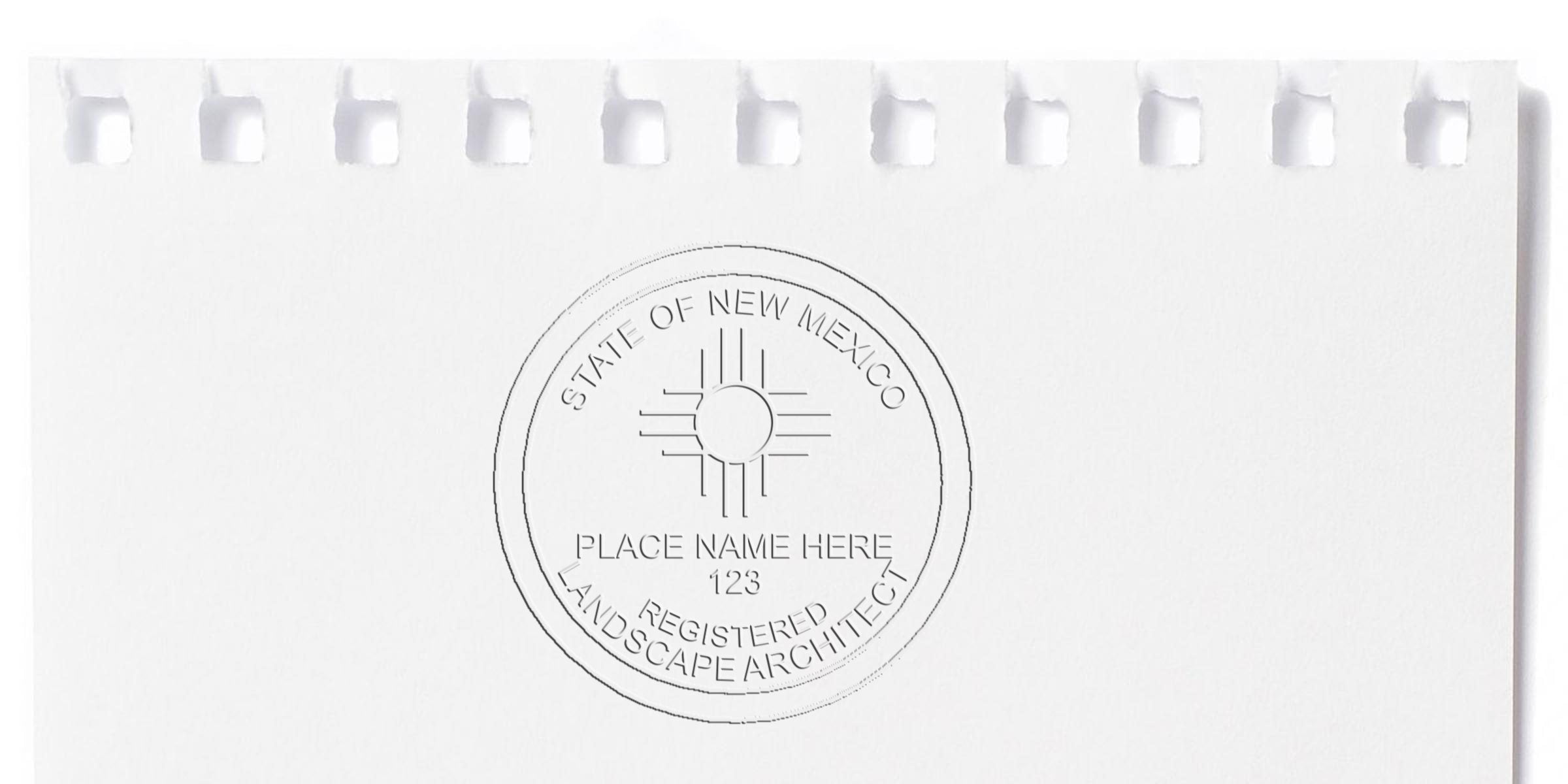 New Mexico landscape architect seal on white perforated paper, showing the state-registered landscape architect seal design.