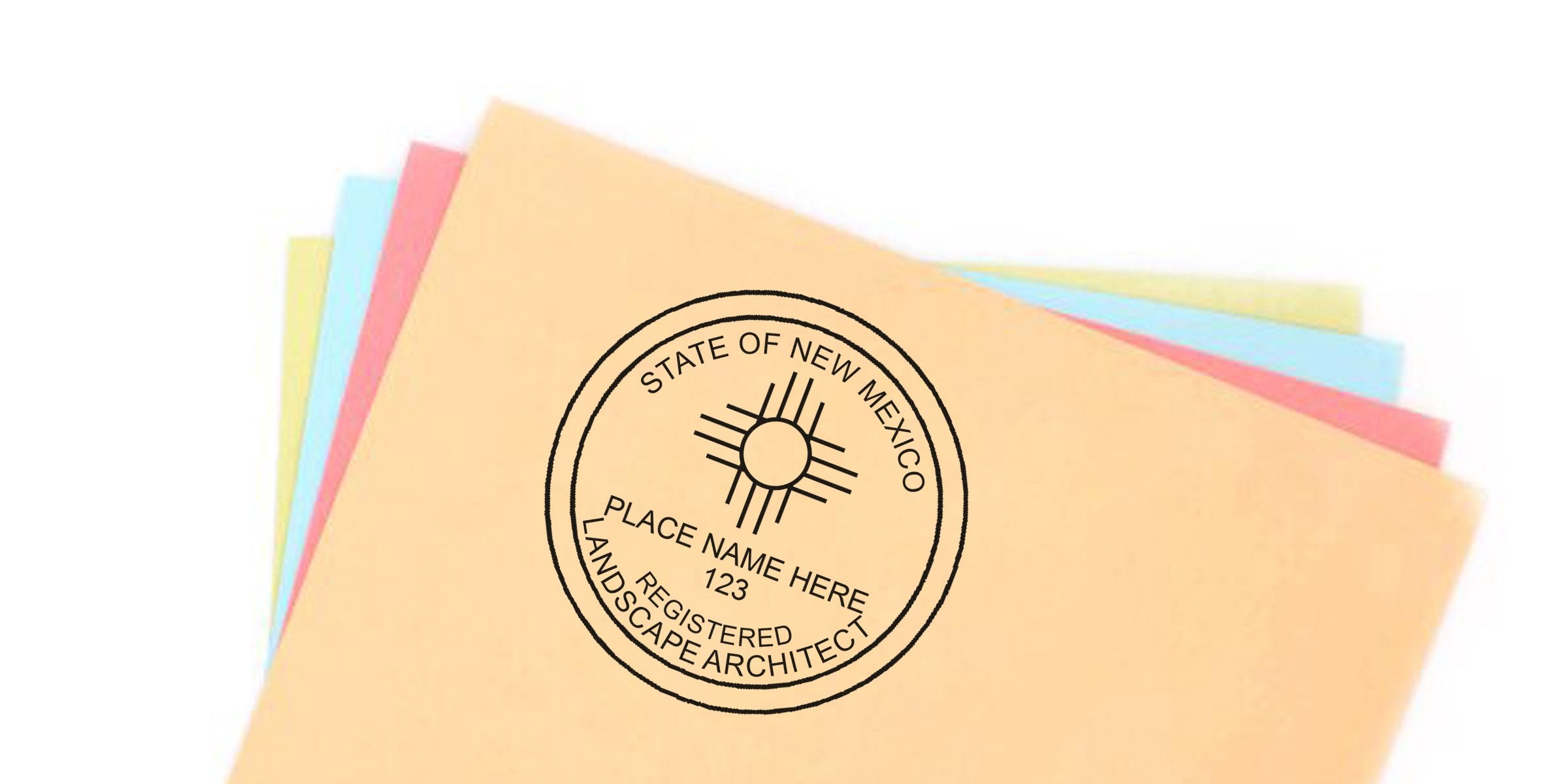 New Mexico landscape architect stamps colorful paper sheets with the official New Mexico registered landscape architect seal.