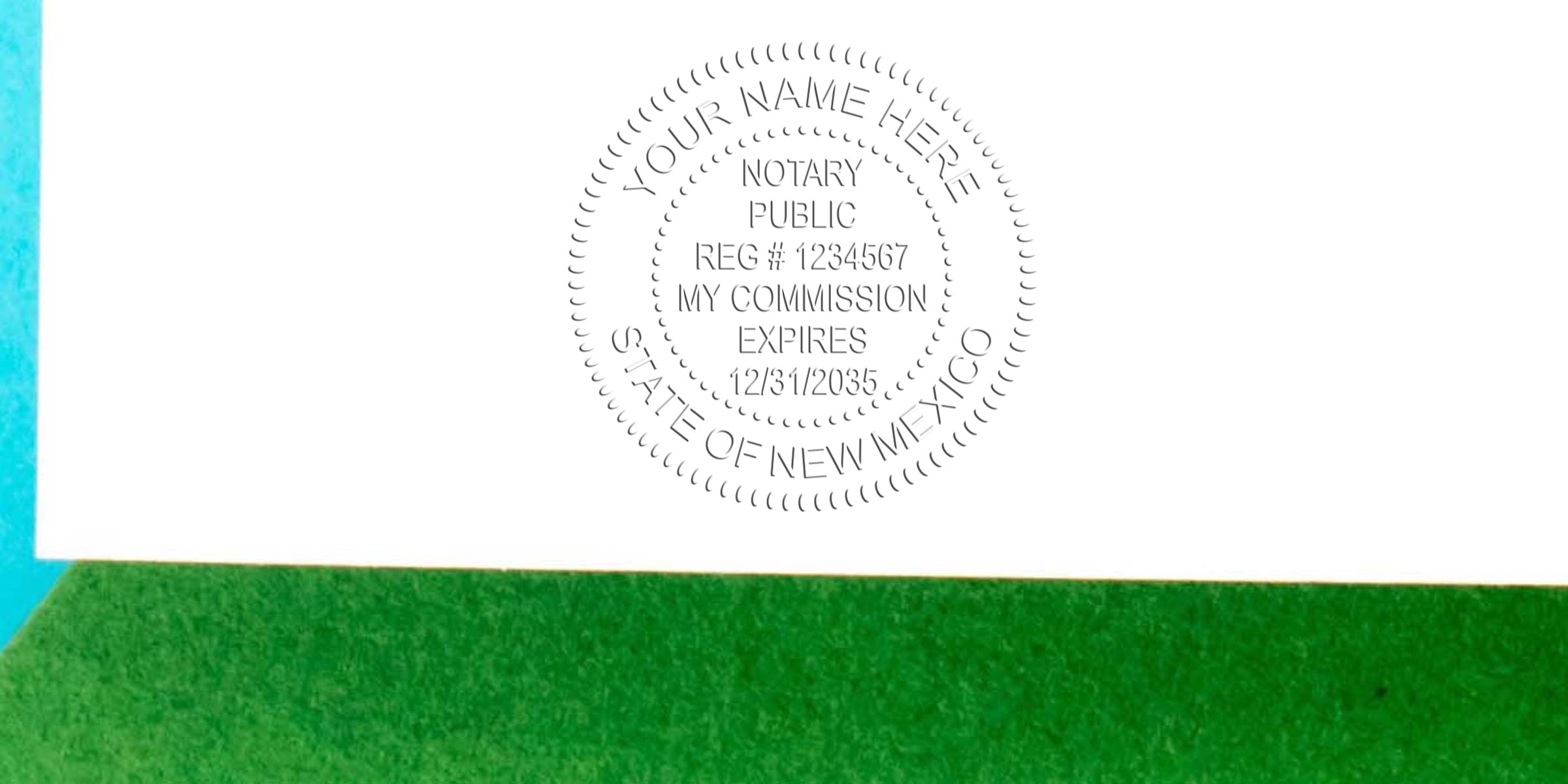 New Mexico notary stamp on white paper displaying the notary seal and commission expiration for verification.