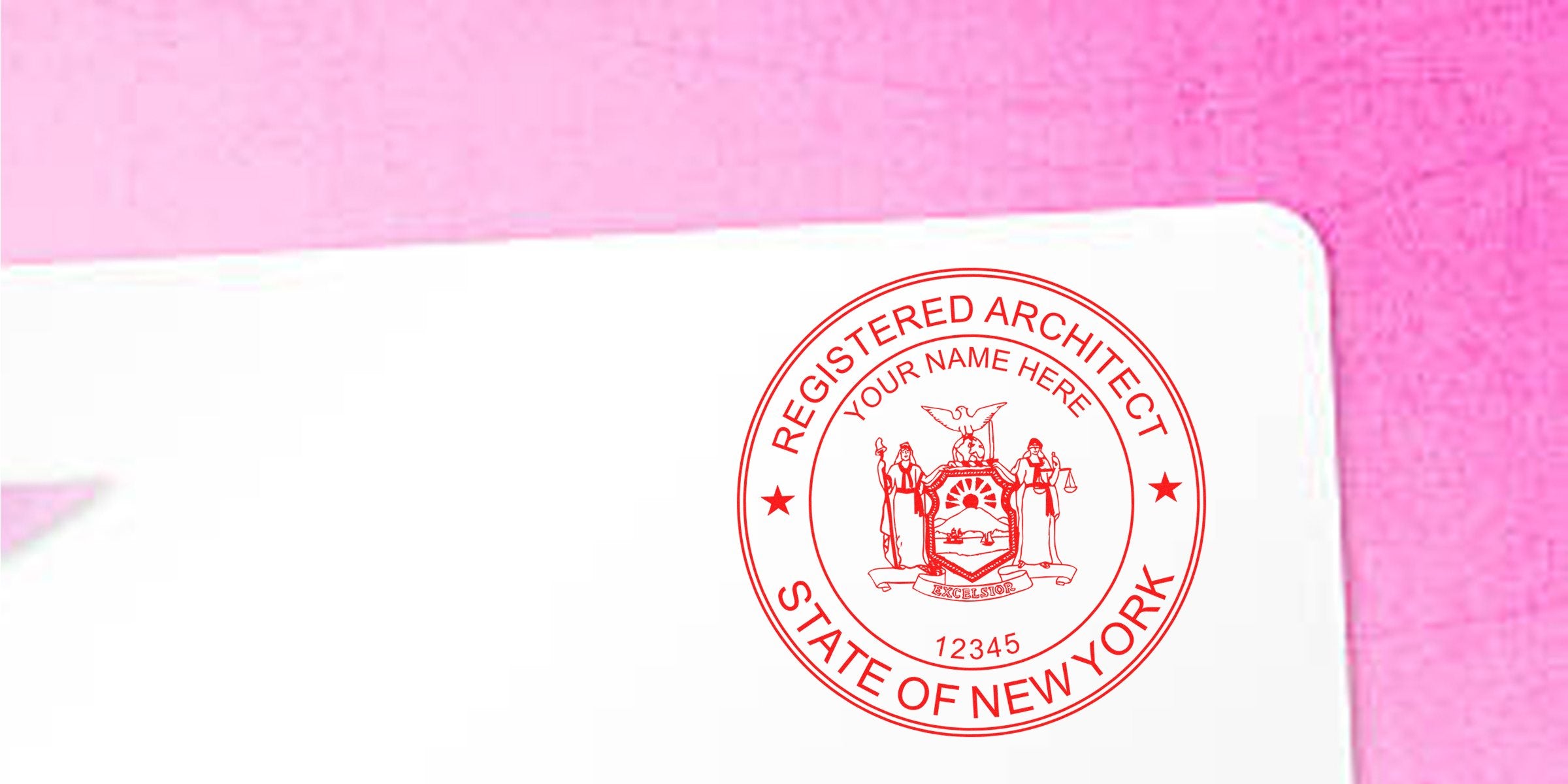 New York architect stamp on white paper, meeting professional certification requirements.