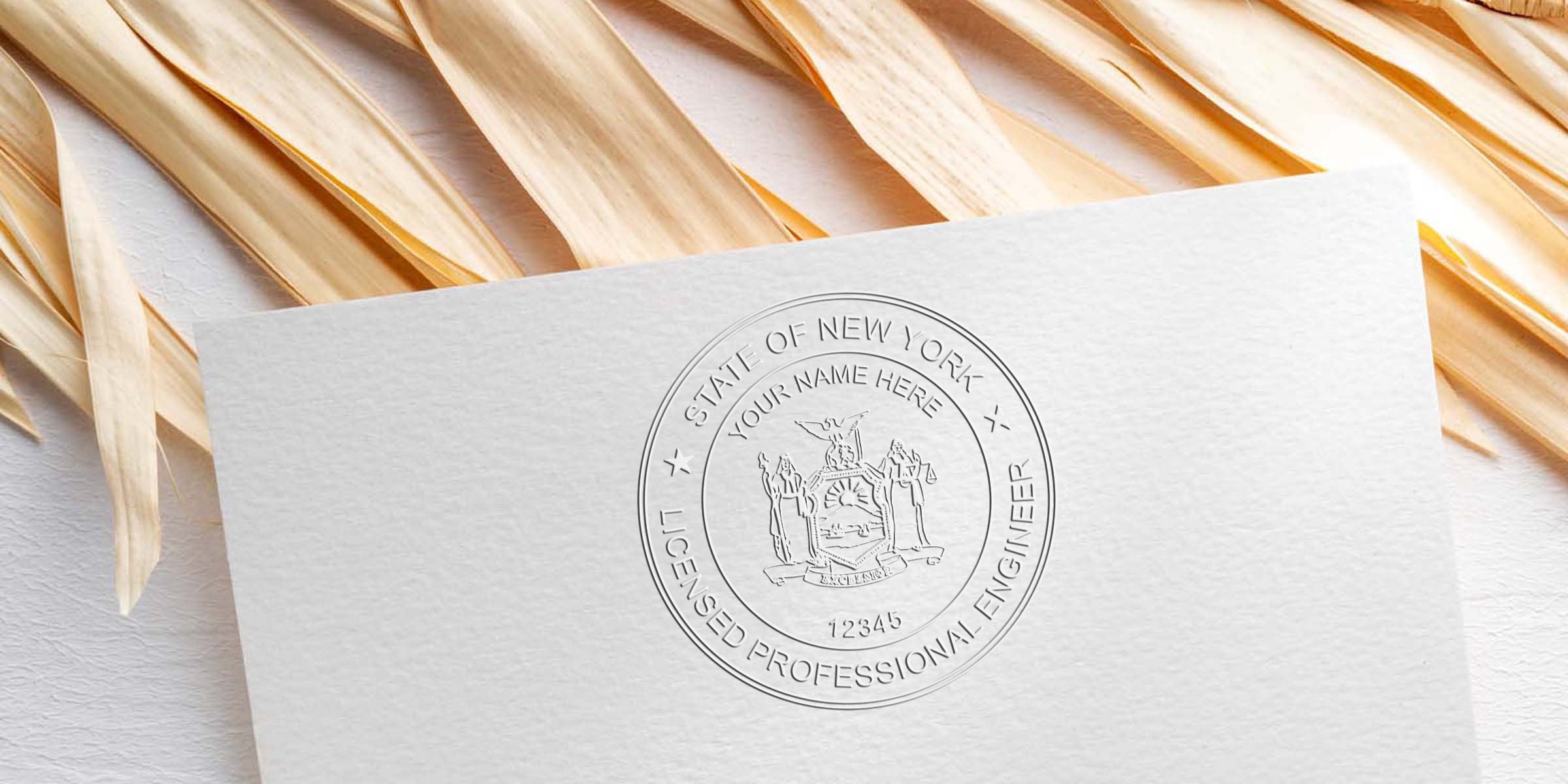 New York professional engineer seal embossed on white paper, displaying the engineer stamp NY.