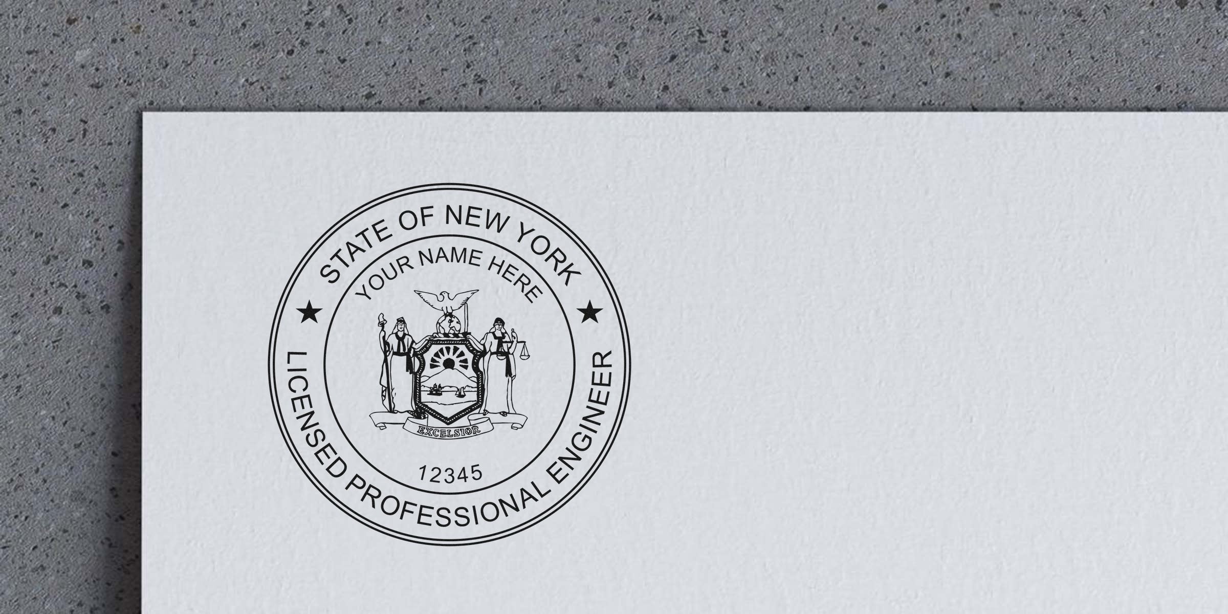 New York engineer stamp on white paper with licensed professional engineer seal, available online.