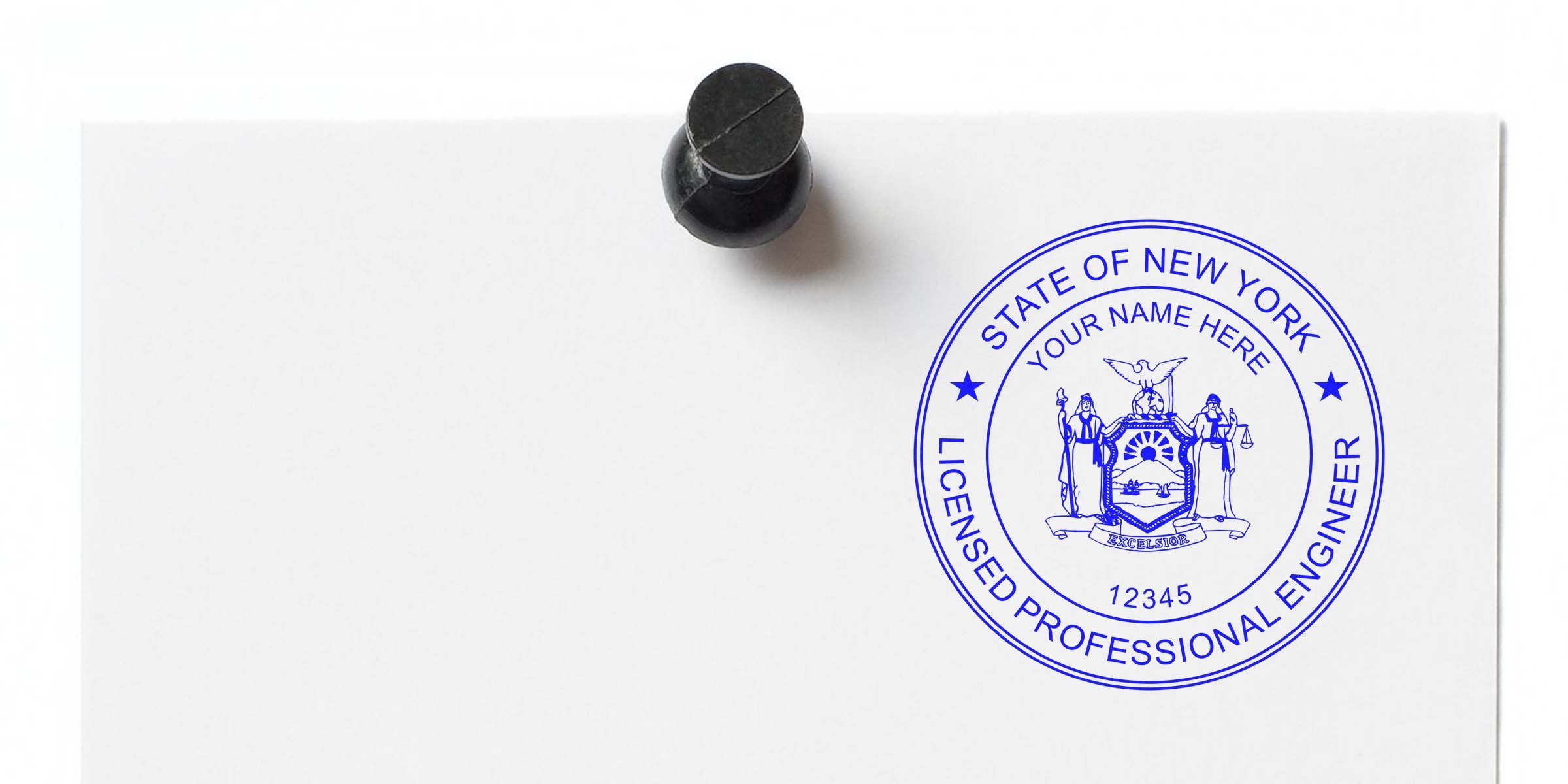 Engineer Stamp New York on white paper, pinned with a black push pin—perfect for purchasing Engineer Stamp NY.