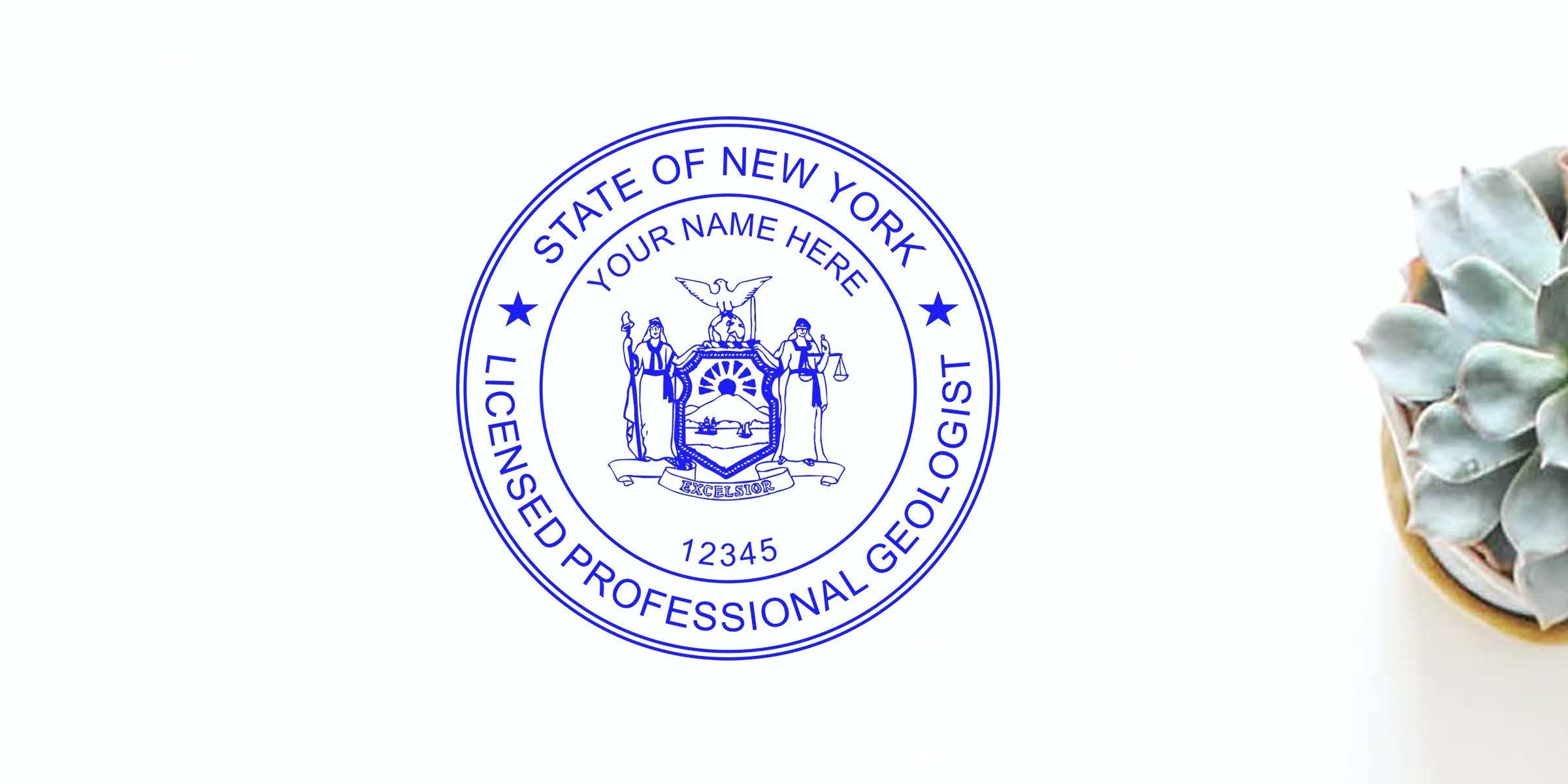 New York licensed Professional Geologist Stamp with succulent plant on white background, meeting New York Geology Regulations.