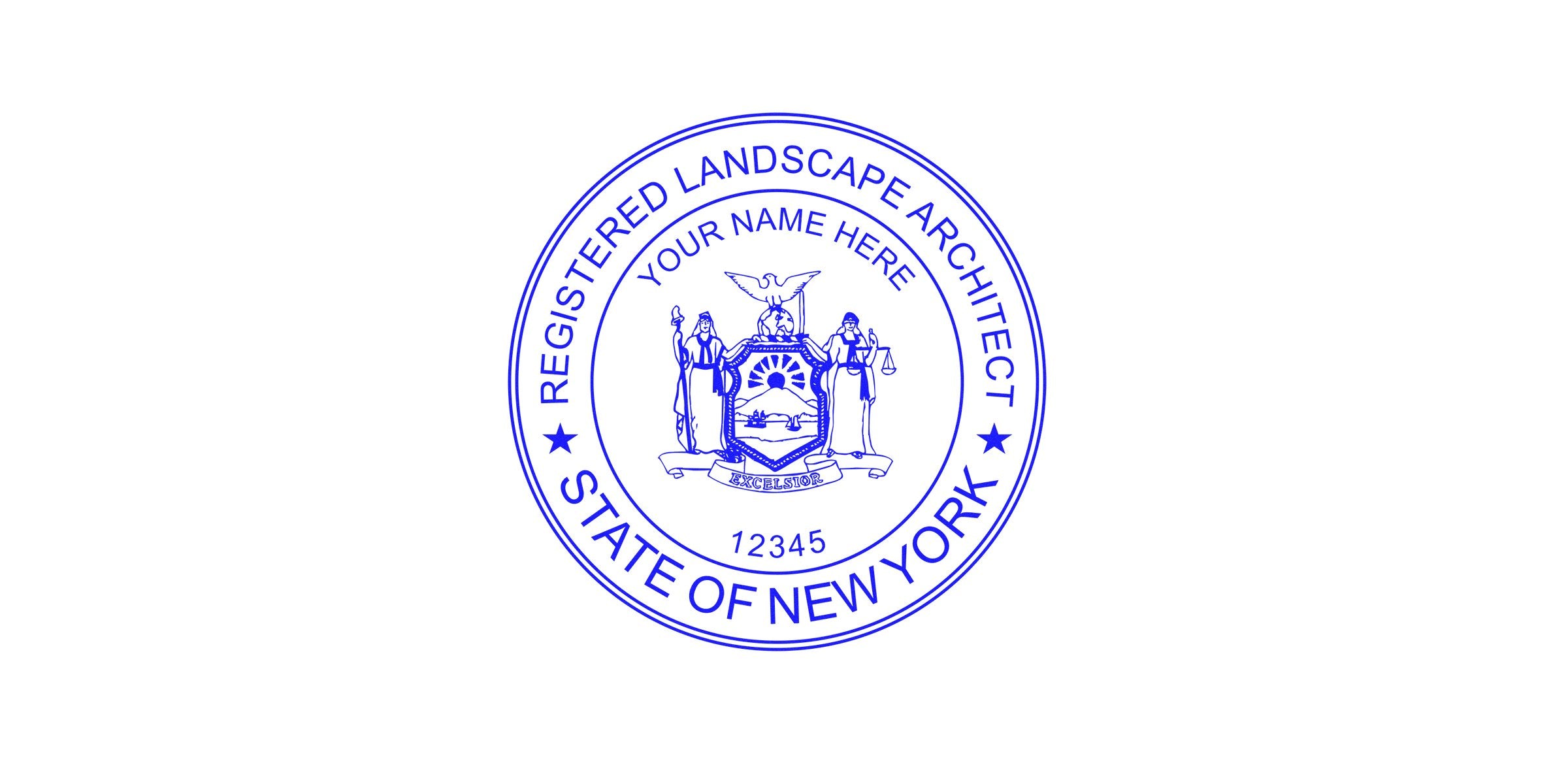 New York landscape architect stamp showing the registered architect seal and official state design, illustrating the stamp process.