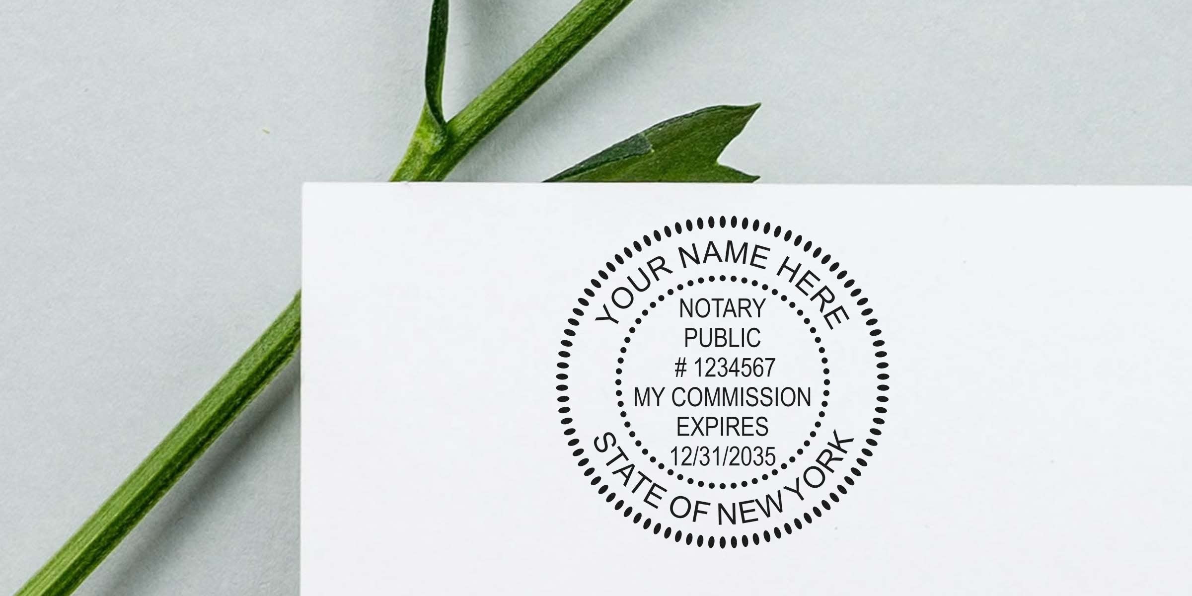 New York notary stamp on white paper shows commission expiration date, meeting official document verification requirements.