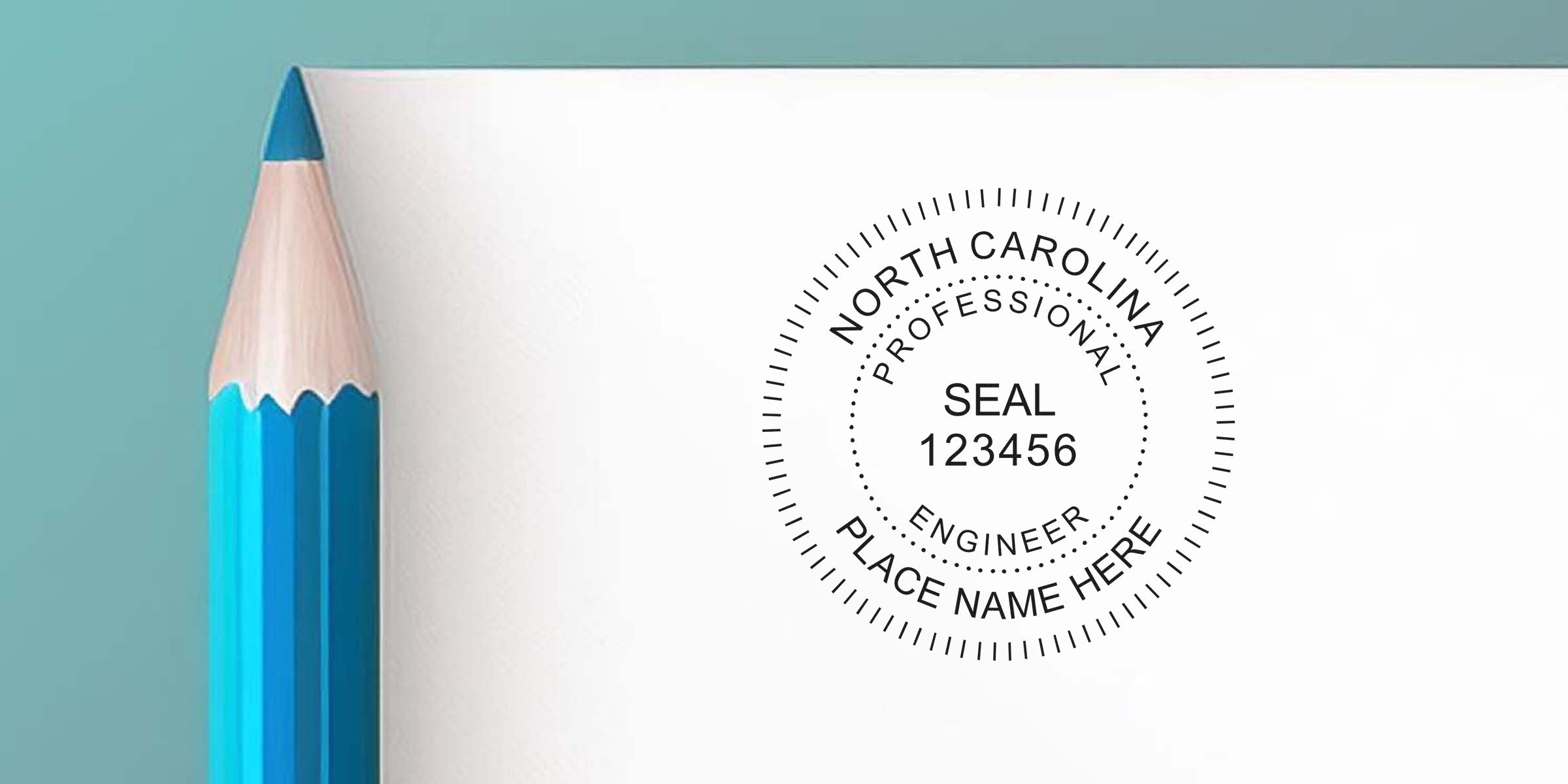 Custom engineer seals with the North Carolina professional engineer stamp on white paper, drawn with a blue pencil, highlighting quality NC engineer seals.