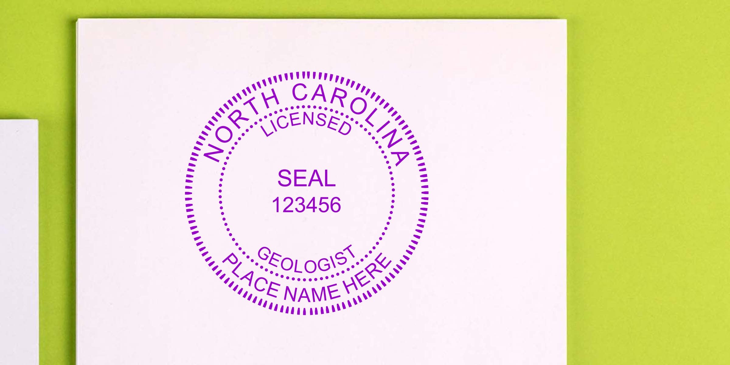 North Carolina Geologist Seal on white paper with green background, symbolizing NC Geologist Certification.