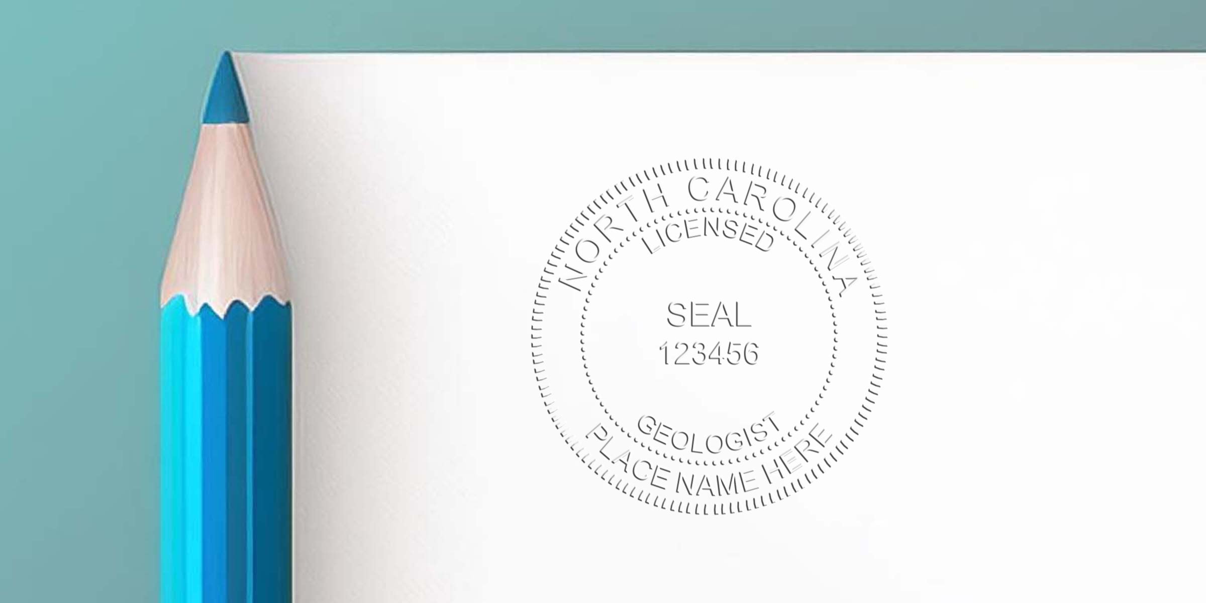 North Carolina geologist stamp embossed on white paper with blue pencil. Buy NC geologist stamp.
