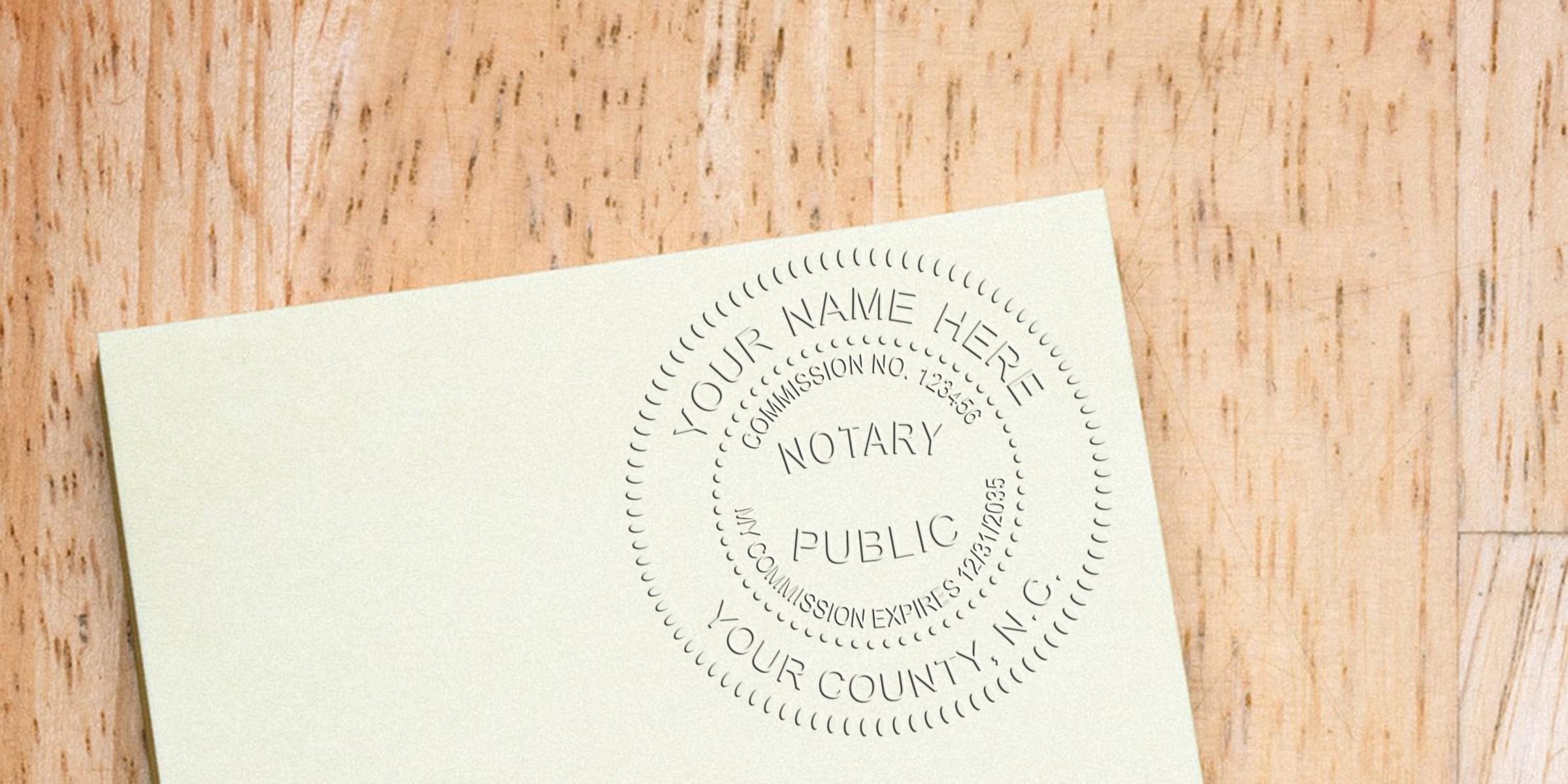 North Carolina notary stamp on paper for official documents, meeting legal certification and notary stamp law requirements.