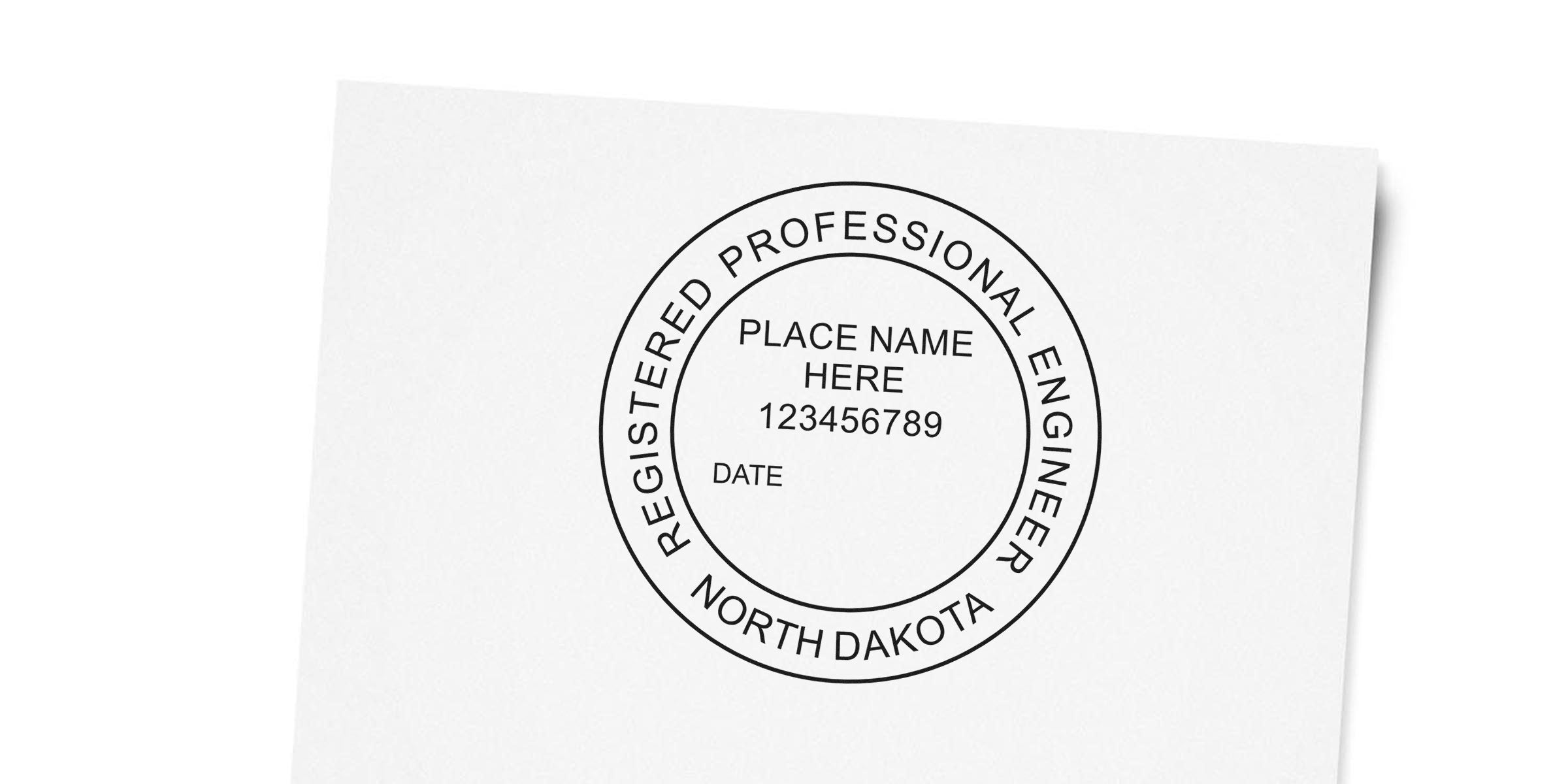 North Dakota PE stamp template with registered professional engineer seal, customizable name and number, compliant with PE stamp rules.