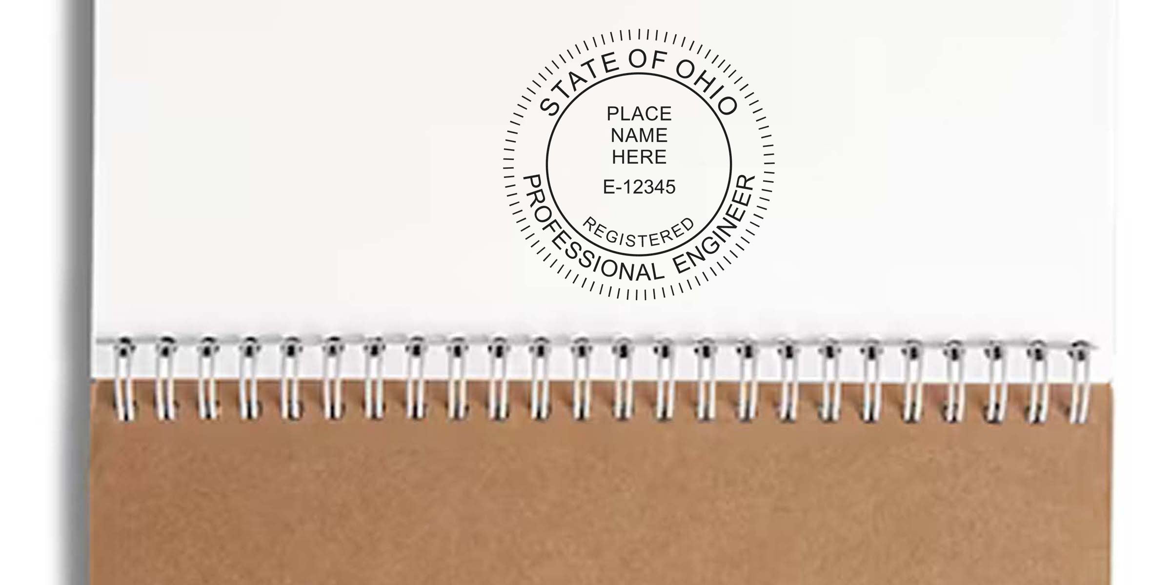 Ohio professional engineer seal on spiral notebook, made by Ohio engineer stamp maker, offering custom engineer stamps in Ohio.