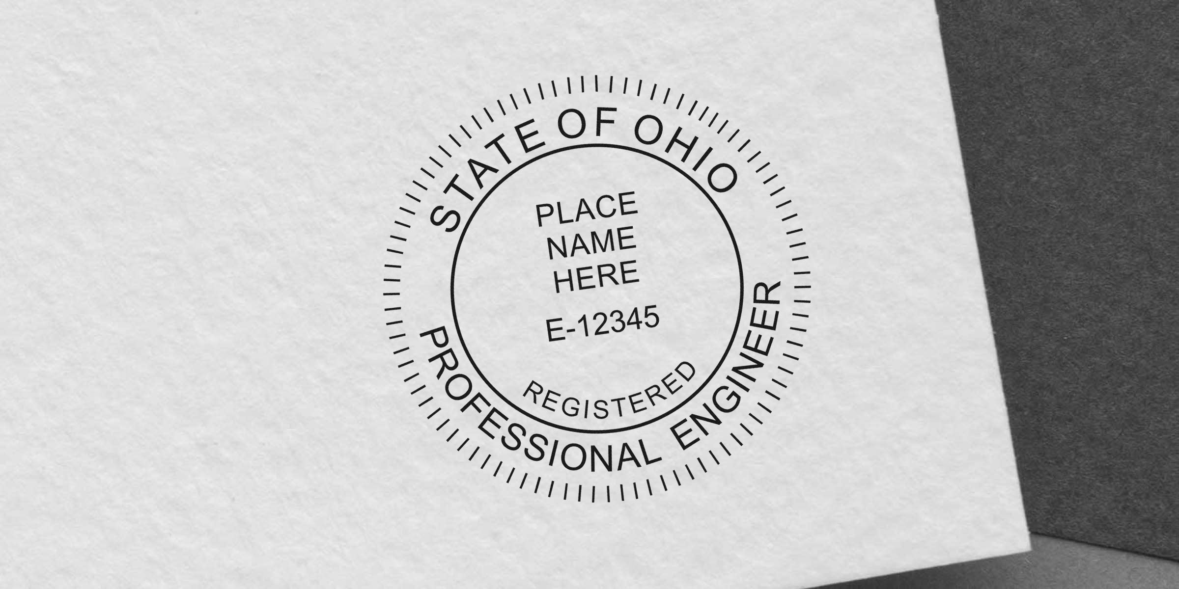 Ohio PE seal on white paper showing specifications for professional engineer license verification in Ohio.