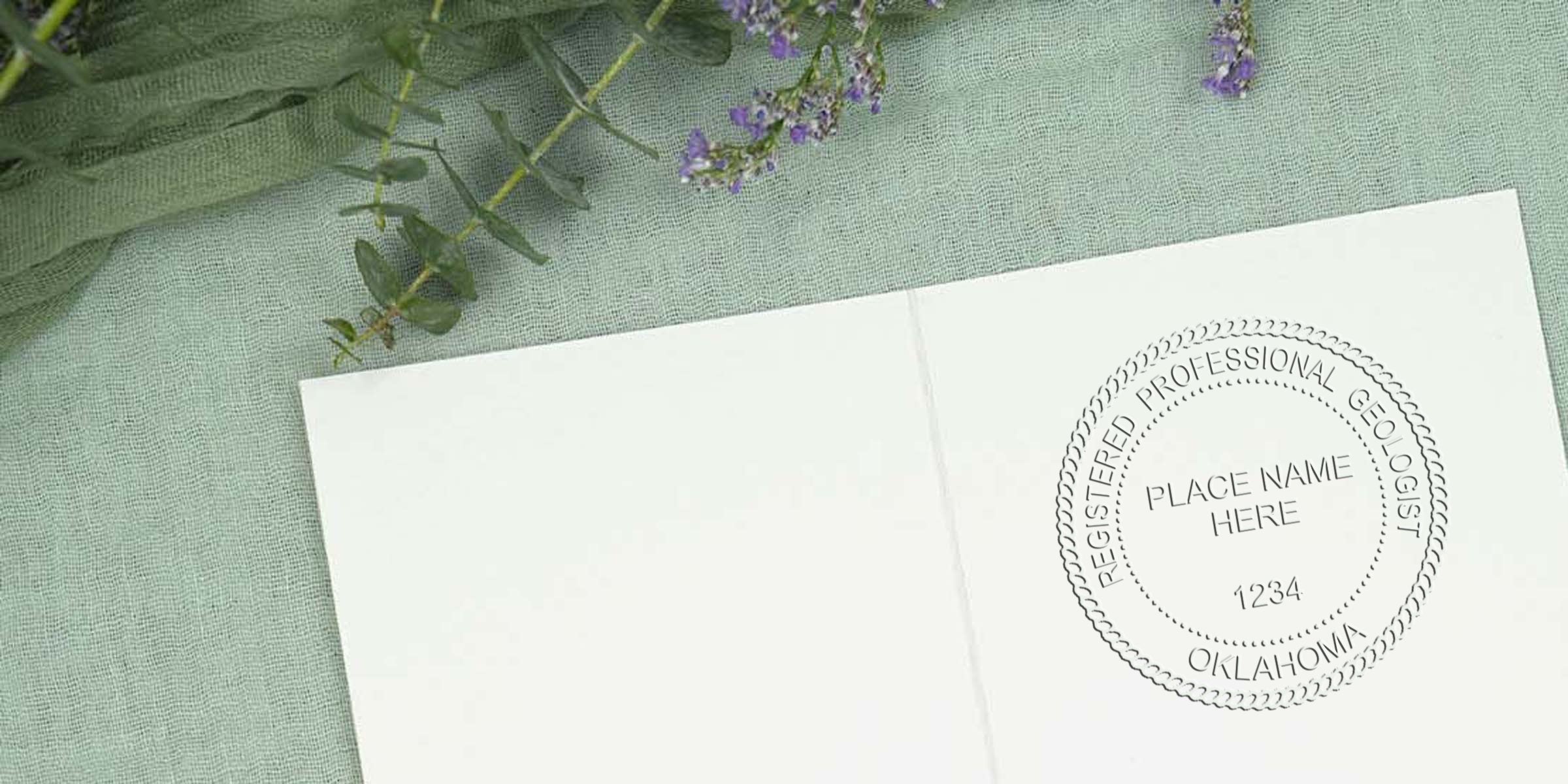 Oklahoma Geologist Seal on certificate with floral design, symbolizing Geologist Licensing in Oklahoma.