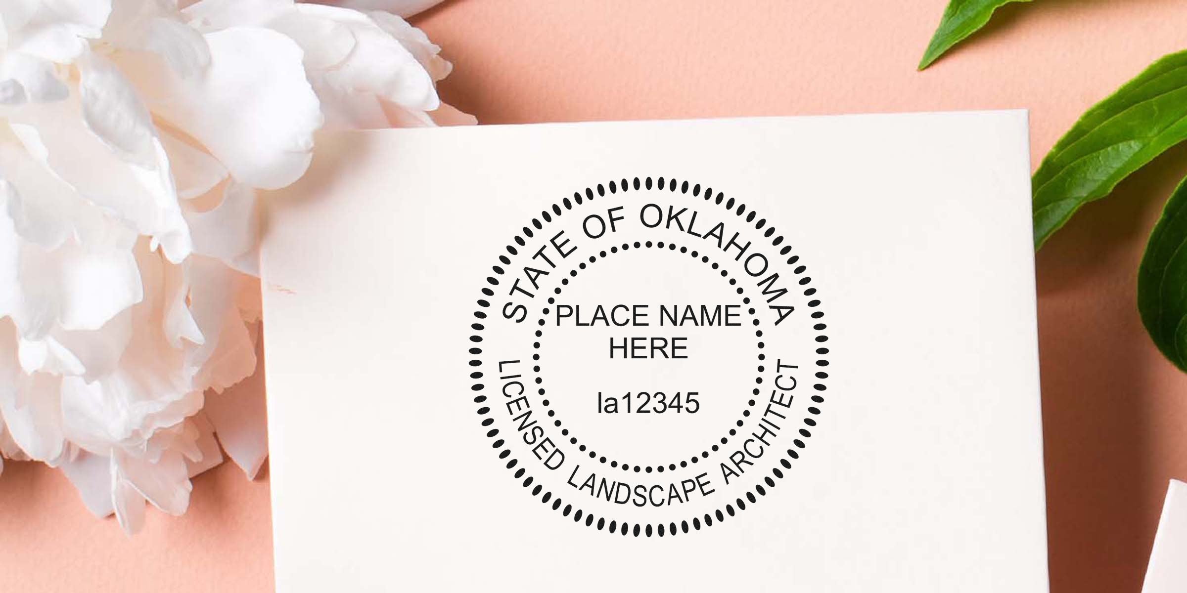 Oklahoma landscape architect stamp with licensed architect seal and floral background, part of architect seal products.