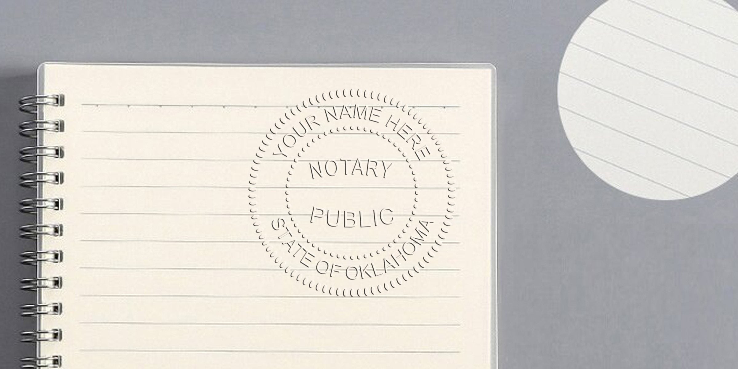 Oklahoma notary public stamp on lined paper showcasing notary supplies and smart shopping tips.