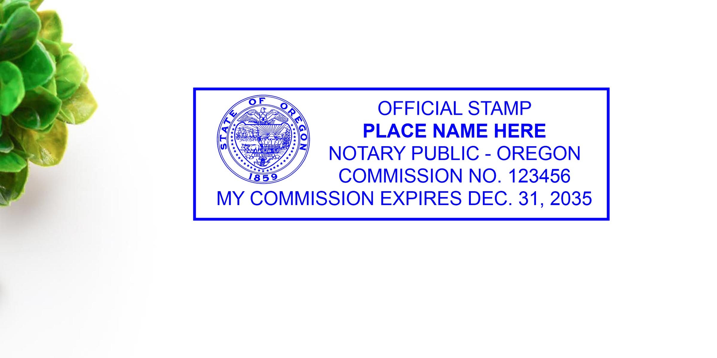Oregon notary public stamp with commission number and expiration date, included in Oregon notary kit and essential supplies.