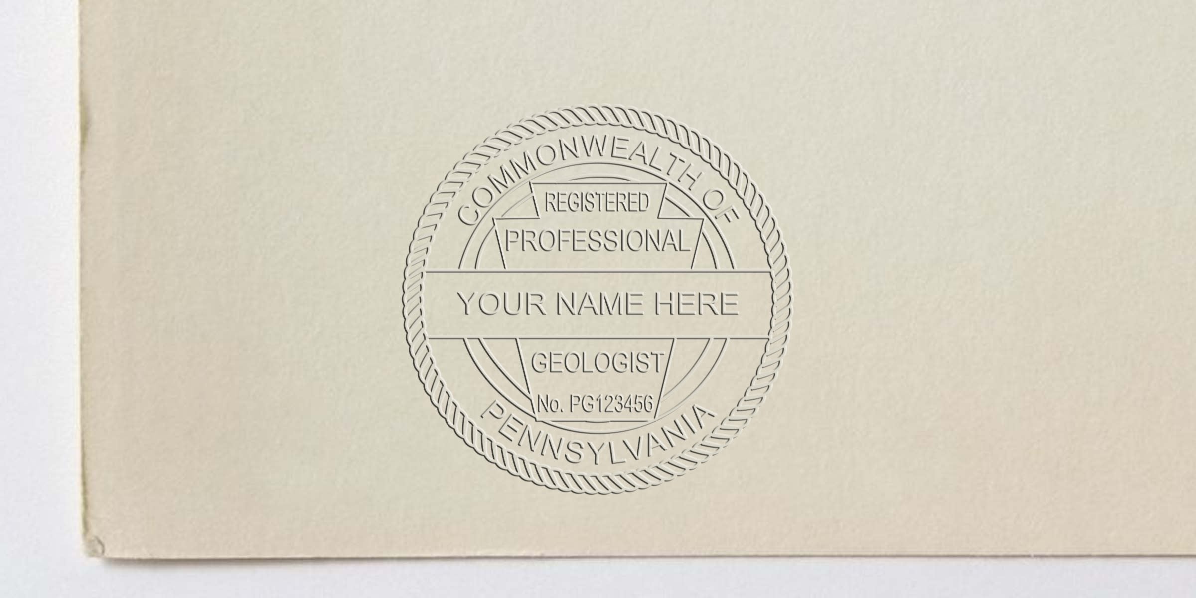 Embossed Pennsylvania professional geologist seal on paper for licensed certification, highlighting PA geologist stamp cost and fees.