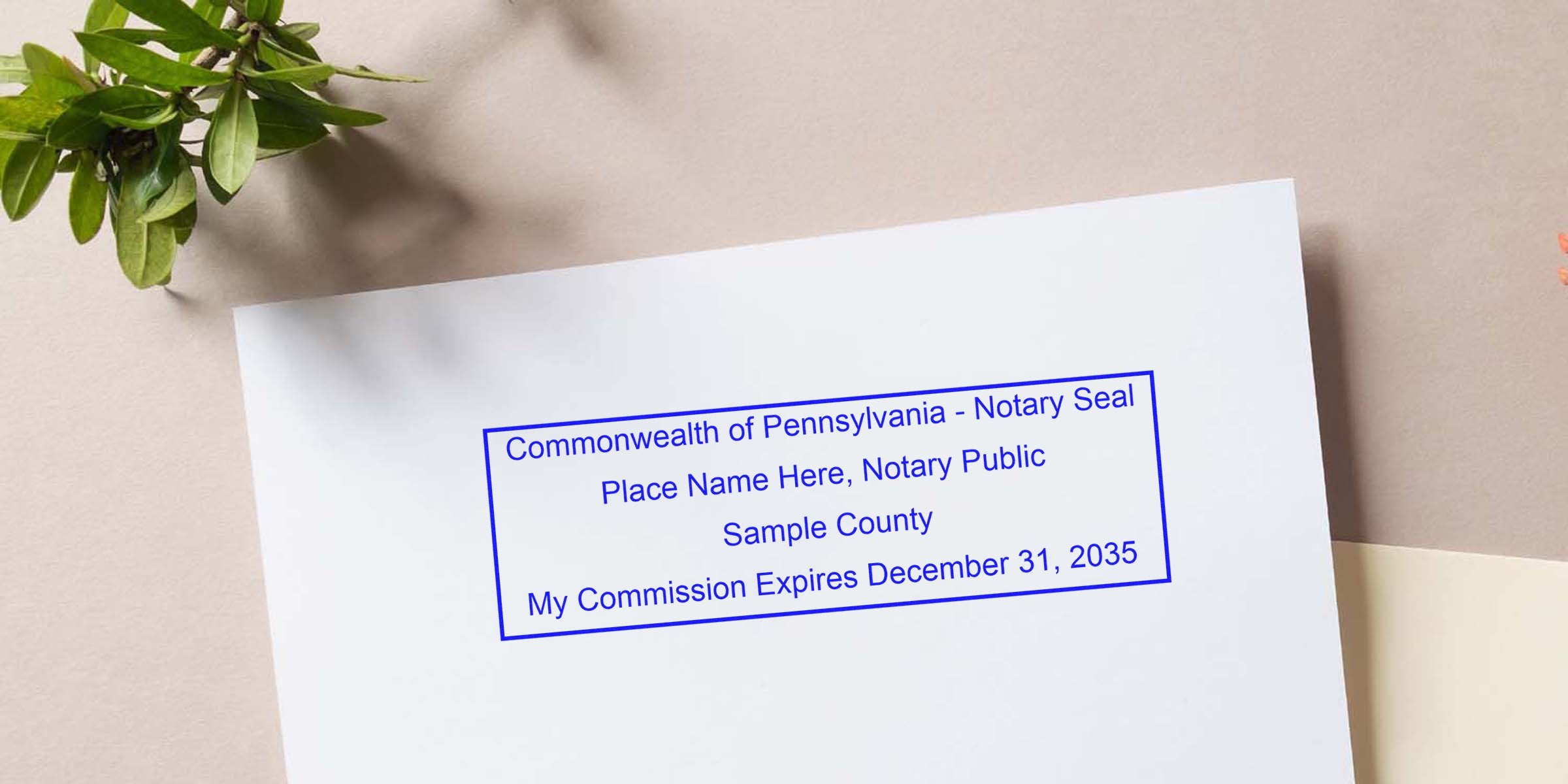 Official Pennsylvania notary seal on white paper with notary stamp and commission expiration date.