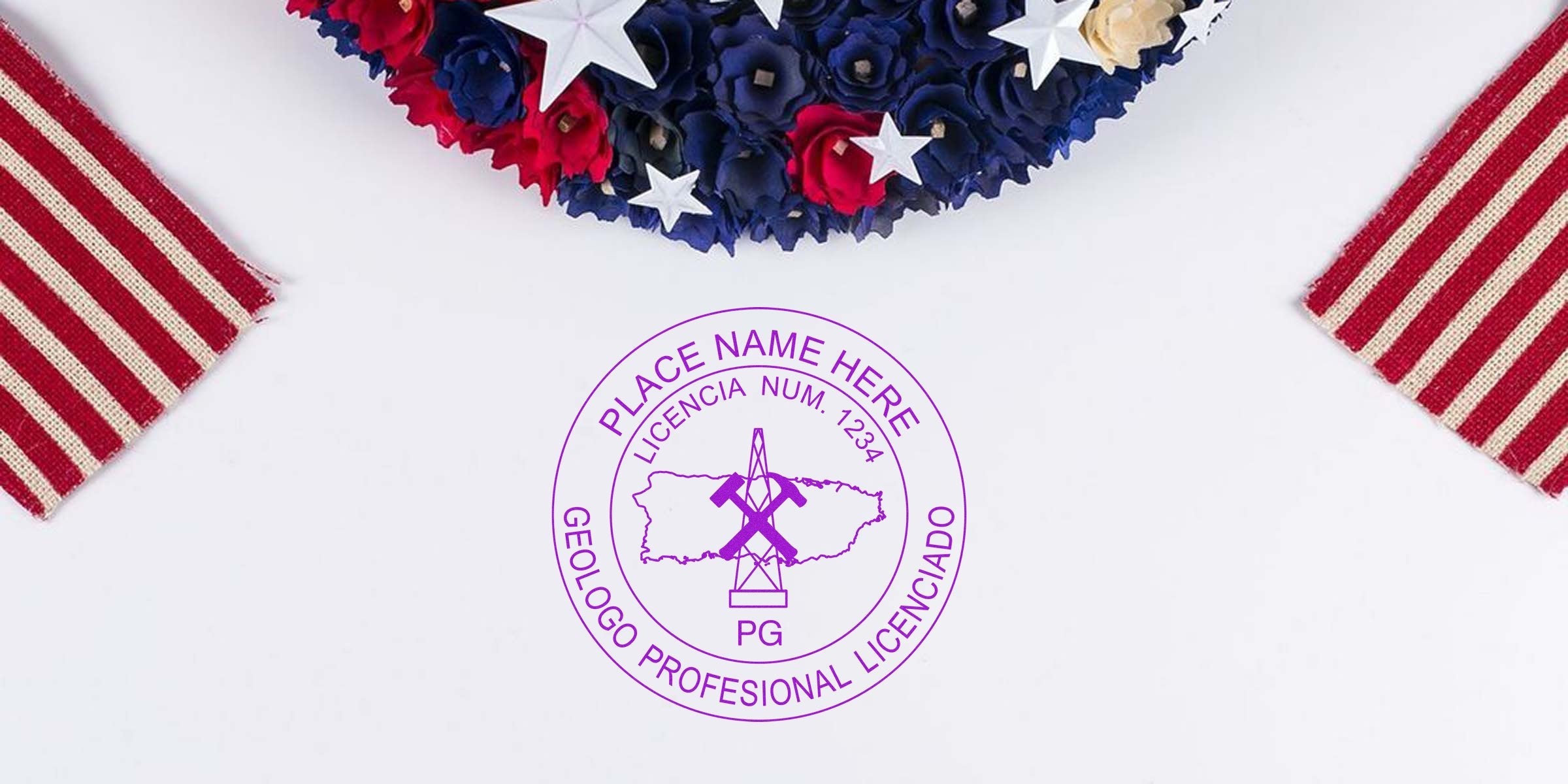 Licensed professional geologist seal with mining tools and oil rig, patriotic design on white background, showcasing geologist seal value and best deal.