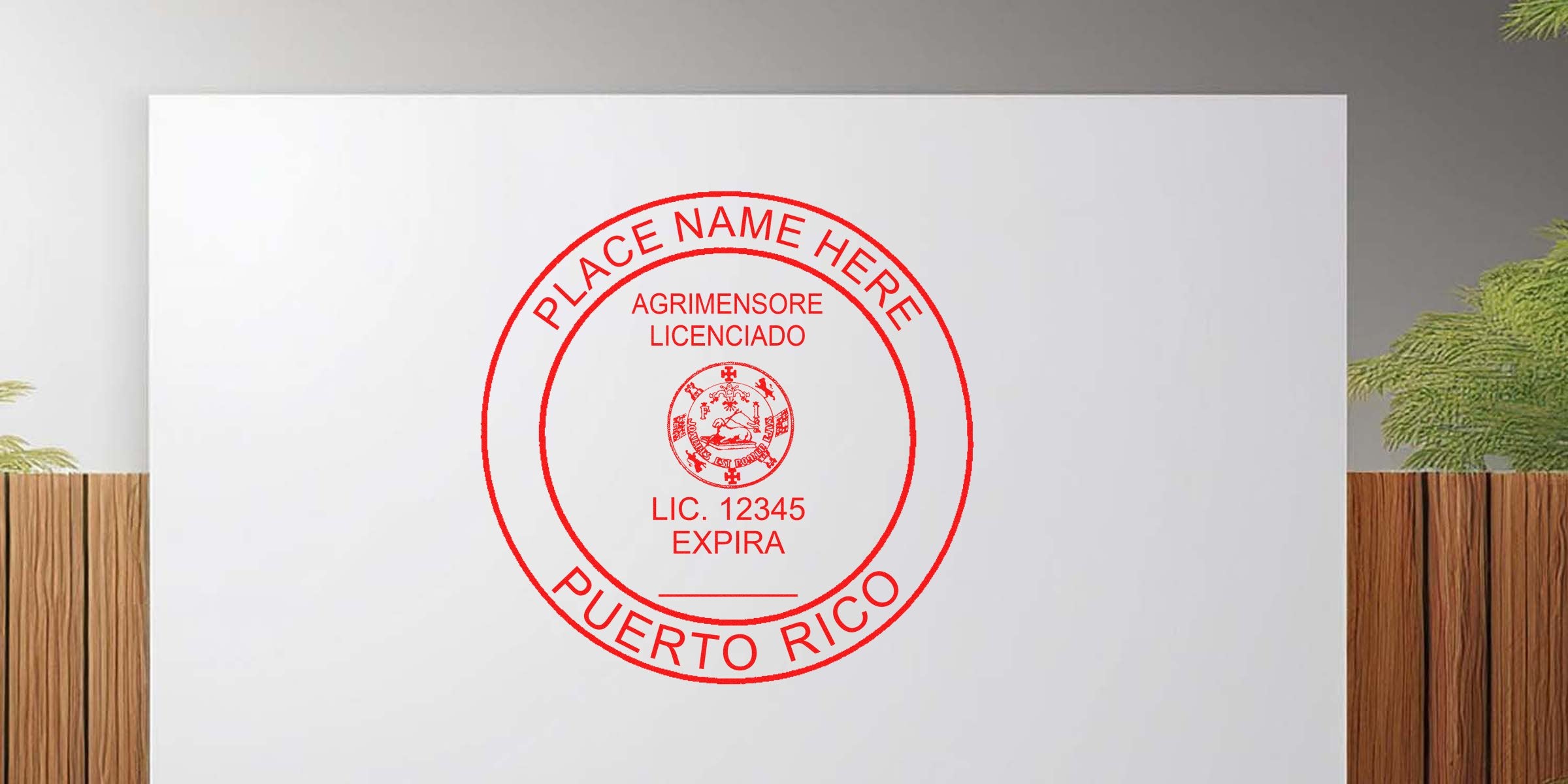 Puerto Rico land surveyor stamp in red ink with place name and license number, perfect for land surveyor stamp buying guide.