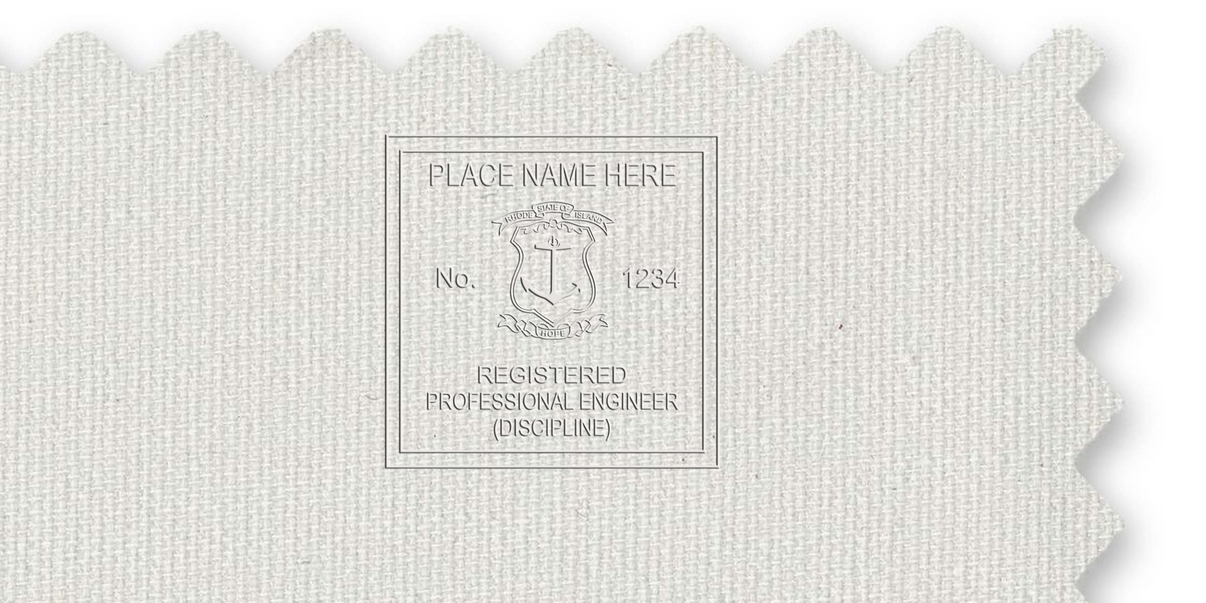 Rhode Island Professional Engineer stamp embossed on white fabric, meeting Rhode Island Engineering Regulations.