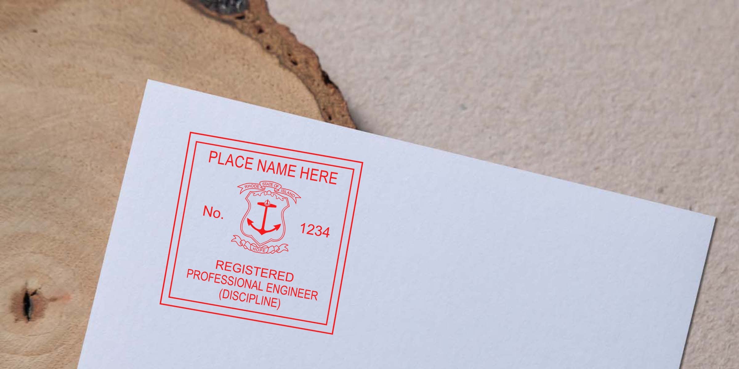 Rhode Island PE stamp on white paper with RI PE Seal specs, plus easy shopping tips included.