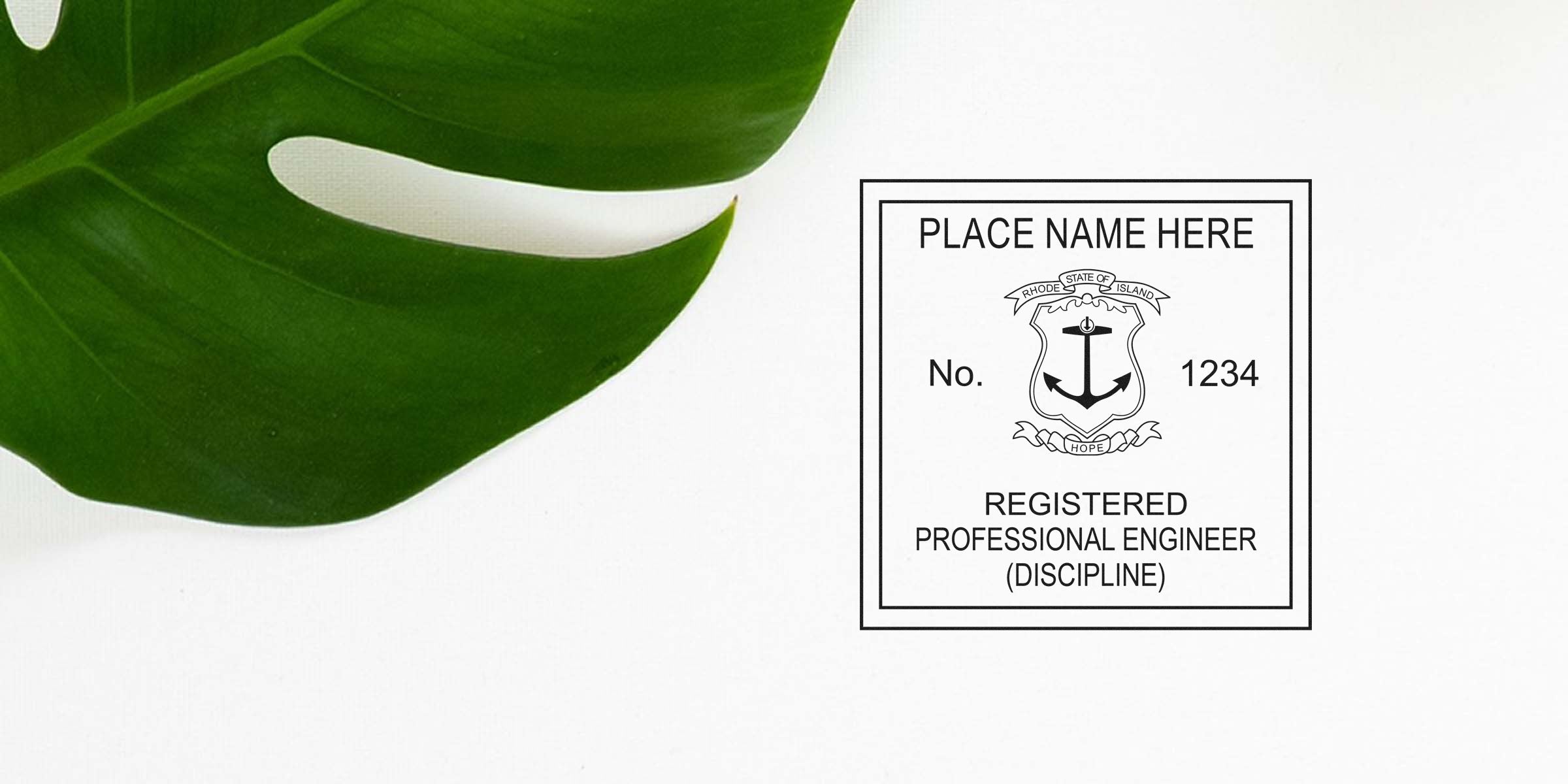 Engineer stamp Rhode Island with a professional engineer seal, RI, featuring an anchor emblem and green leaf on a white background.